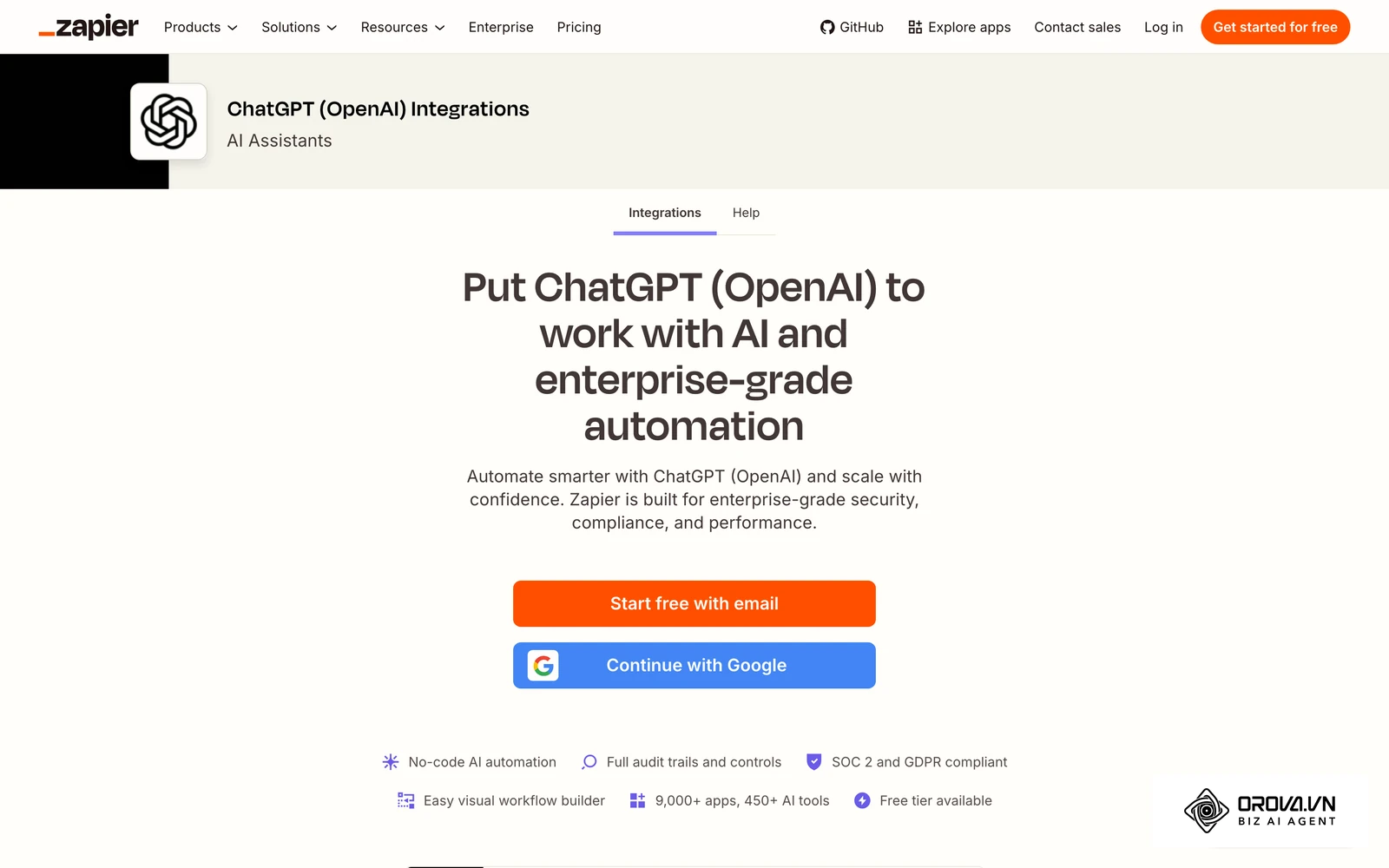 Zapier 官方的 OpenAI 集成页面，可把表格、消息工具与大模型串成自动化流程。