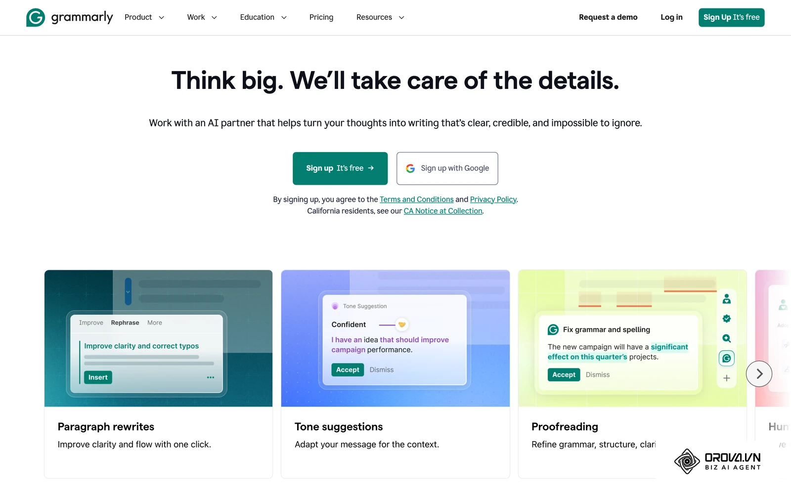 ទំព័រផ្លូវការ Grammarly បង្ហាញការណែនាំកែវេយ្យាករណ៍ និងសម្លេងអត្ថបទនៅជាប់អត្ថបទ