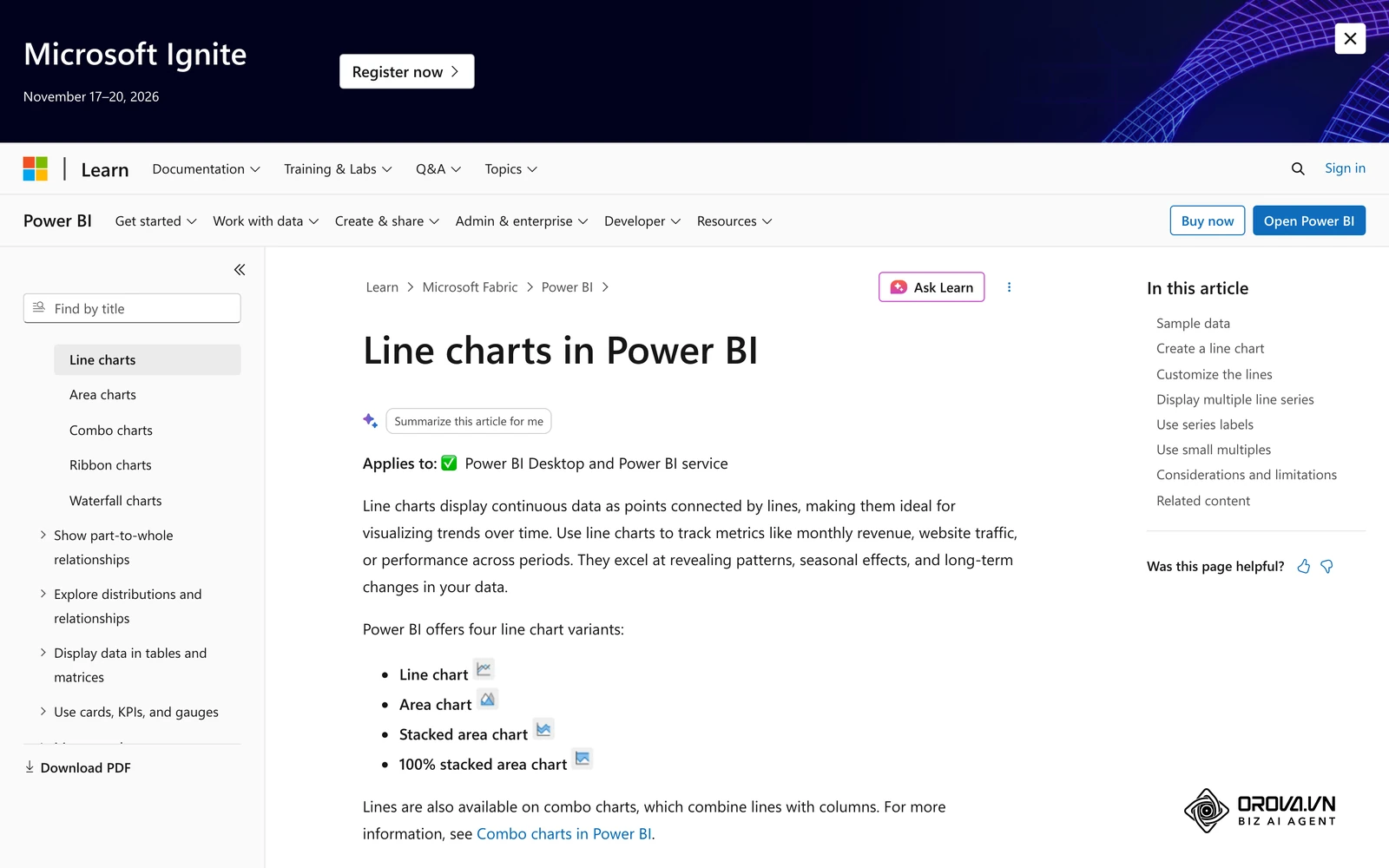 Microsoft Power BI hujjatlari: chiziqli diagramma va uning sozlamalari