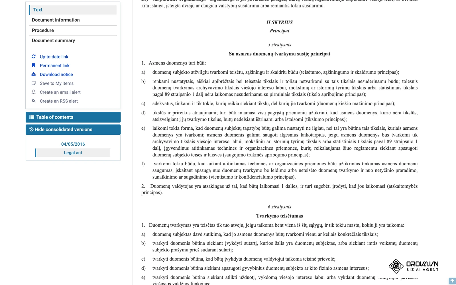 Bendrojo duomenų apsaugos reglamento (ES) 2016/679 tekstas lietuvių kalba EUR-Lex portale.