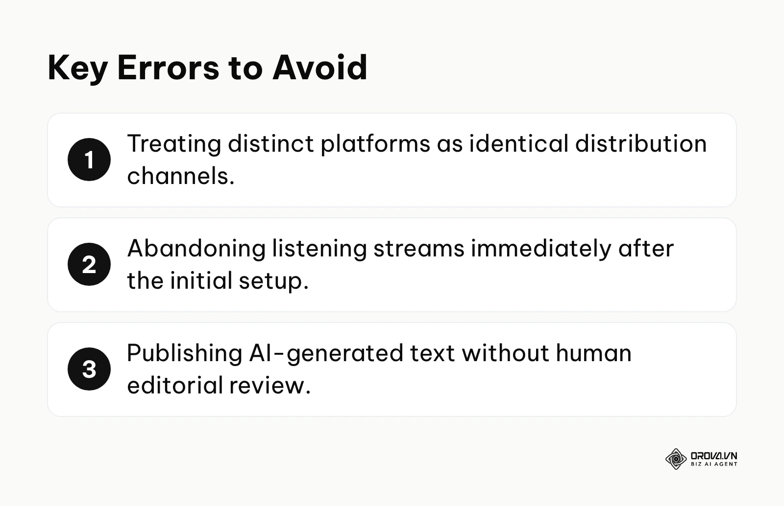 List of common operational mistakes to avoid.