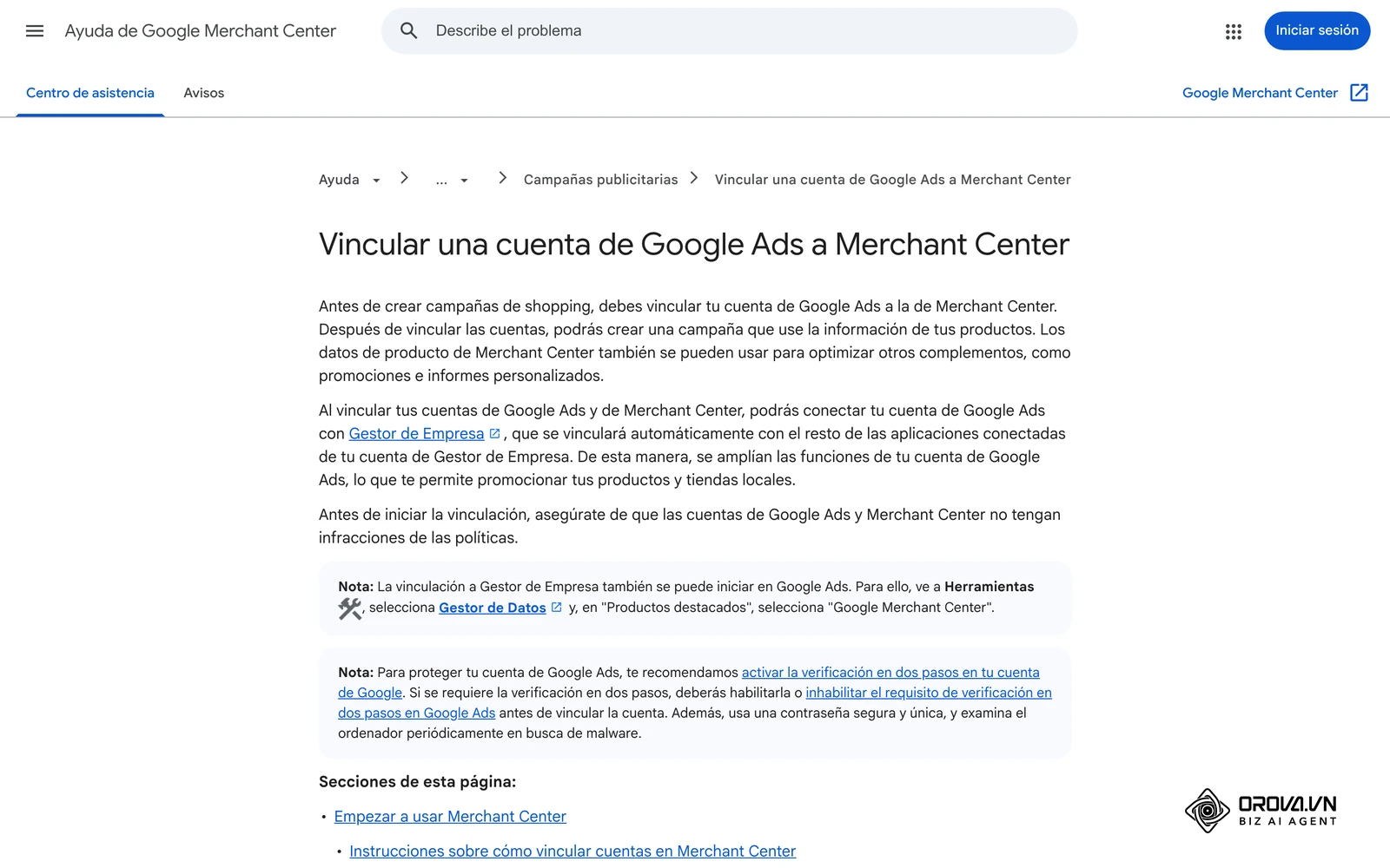 Ajuda de Merchant Center: vincular un compte de Google Ads des d'Acceso y servicios.