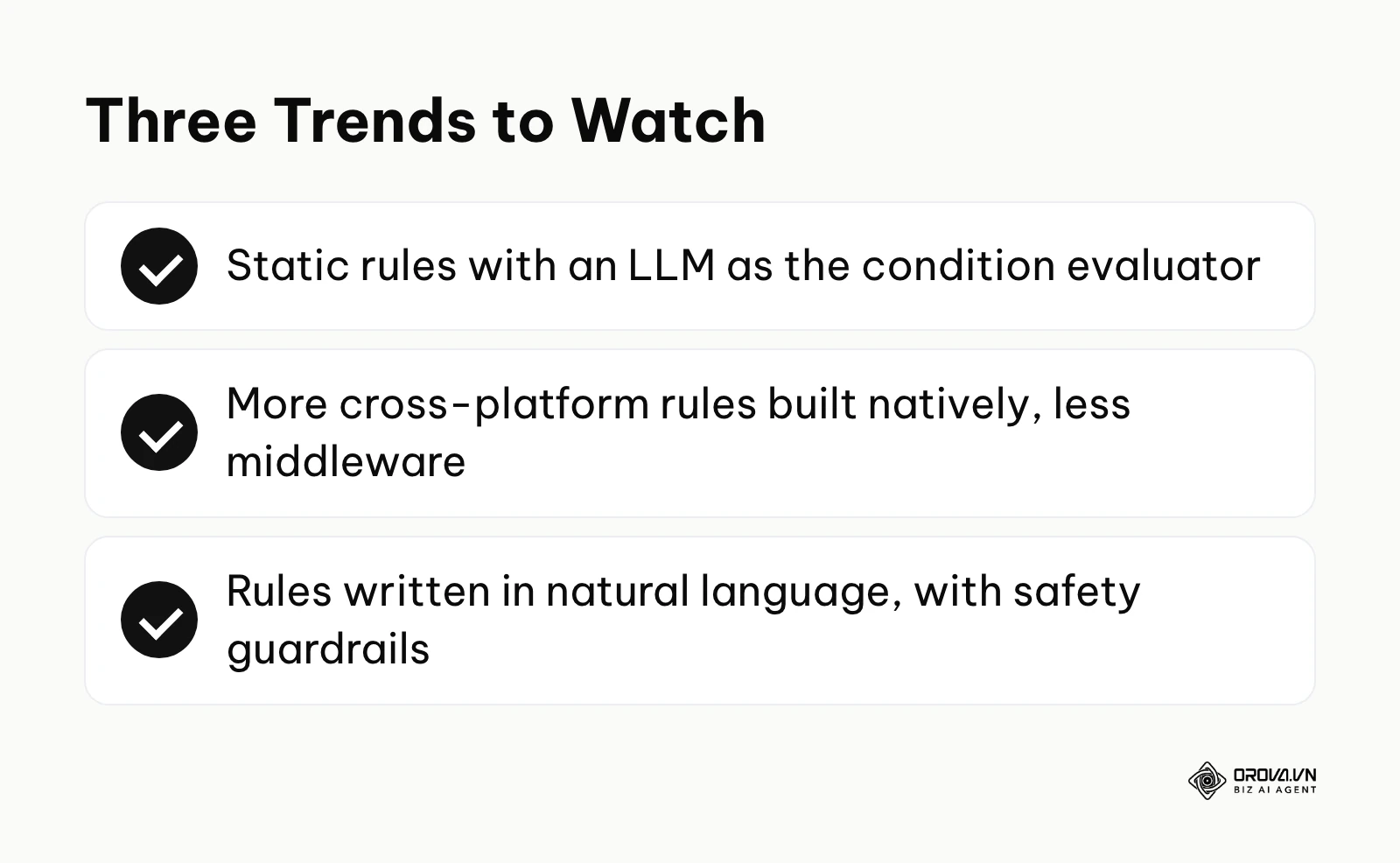 Summary of three trends the author expects in automated rules.