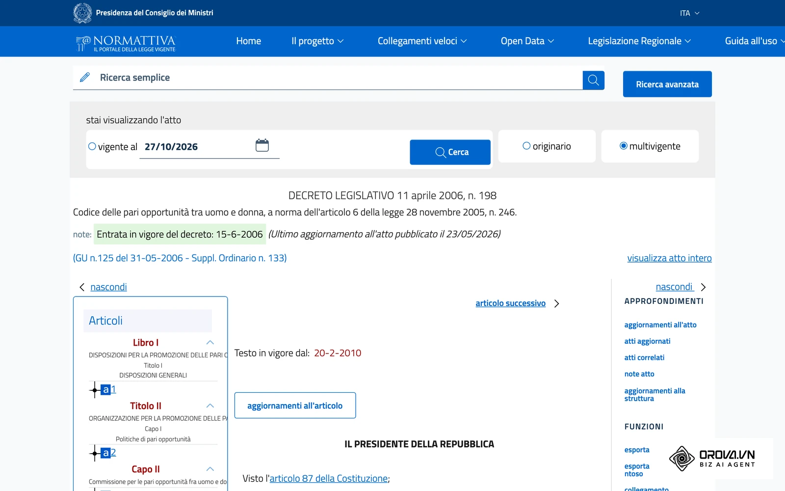 Testo ufficiale del Codice delle pari opportunità (D.Lgs. 198/2006) su Normattiva, il portale della legge vigente.