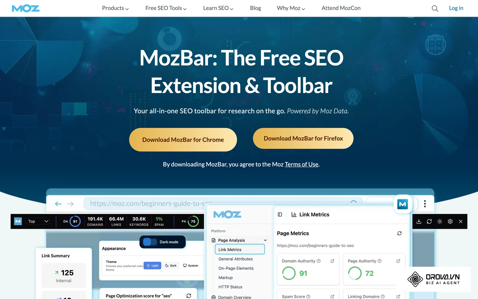 MozBar 擴充功能介紹頁,可在瀏覽搜尋結果時查看 DA 與 PA 指標。