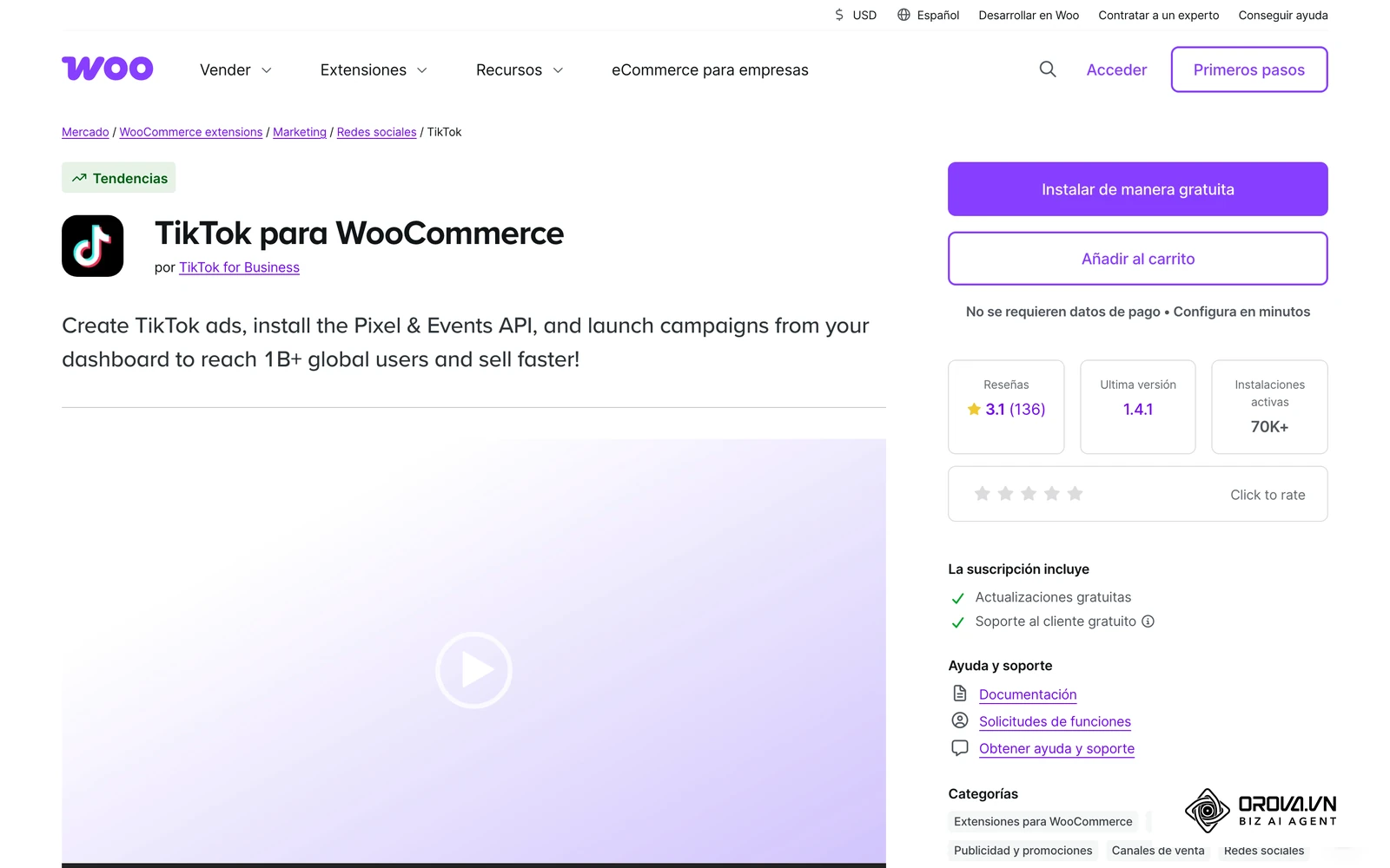 Extensión oficial de WooCommerce para conectar el catálogo de tu tienda con TikTok.