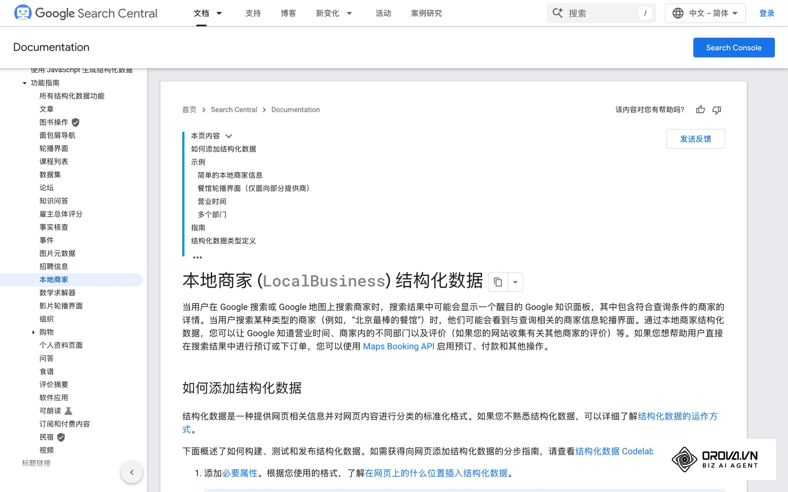 Google 搜索中心关于本地商家结构化数据的官方文档