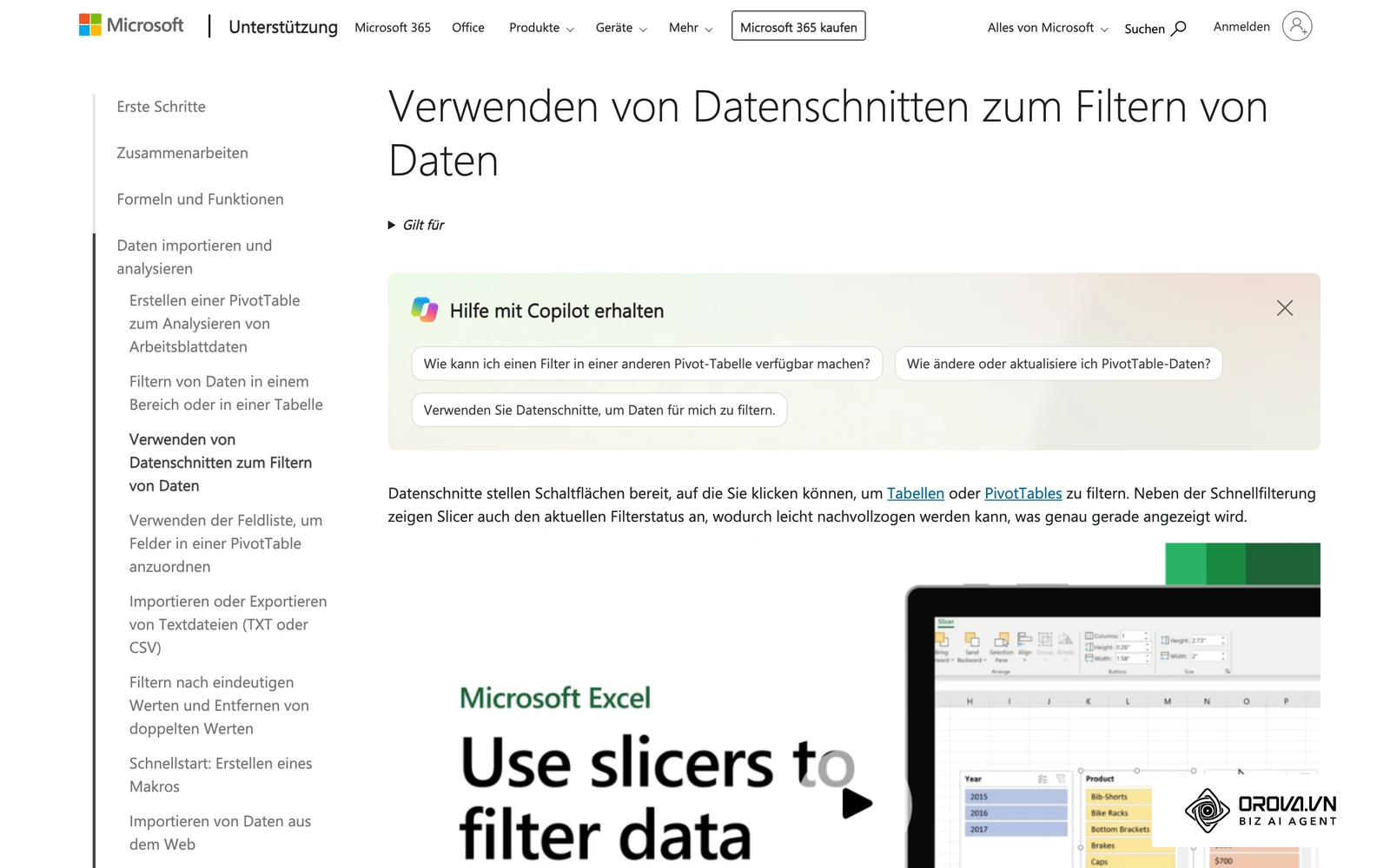 Microsoft Support (de-de): Datenschnitte filtern PivotTables und Tabellen per Klick und zeigen den aktuellen Filterstatus an.
