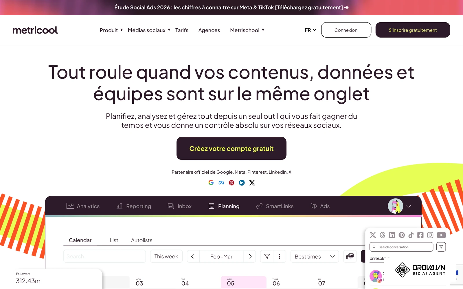 Metricool, outil de planification et de statistiques multicanal.