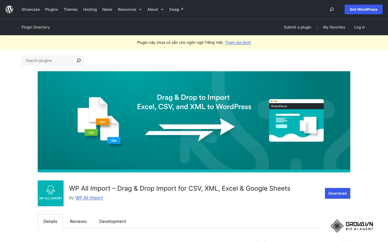 Trang plugin WP All Import trên thư viện WordPress, một cách nhập dữ liệu từ bảng tính thành bài viết hàng loạt.