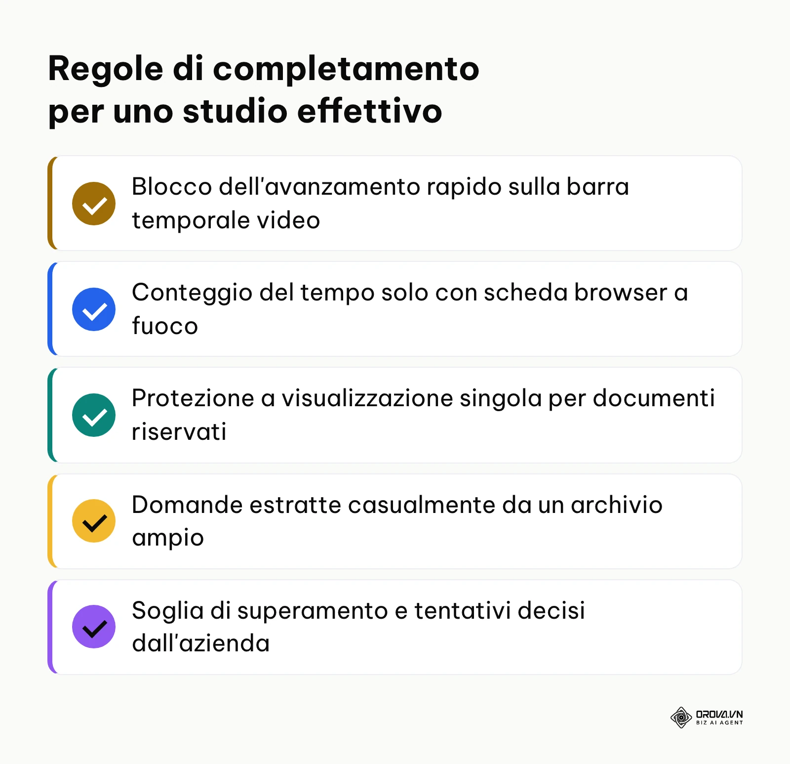 Elenco delle cinque regole di completamento di un corso LMS