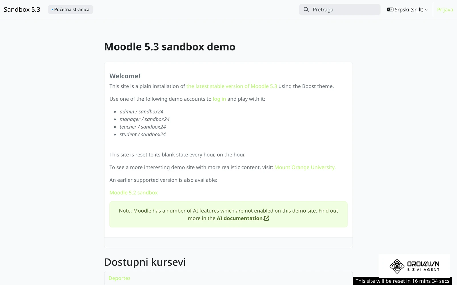Javni Moodle sandbox: primer sistema otvorenog koda koji organizacija može sama da hostuje i održava na svom serveru.