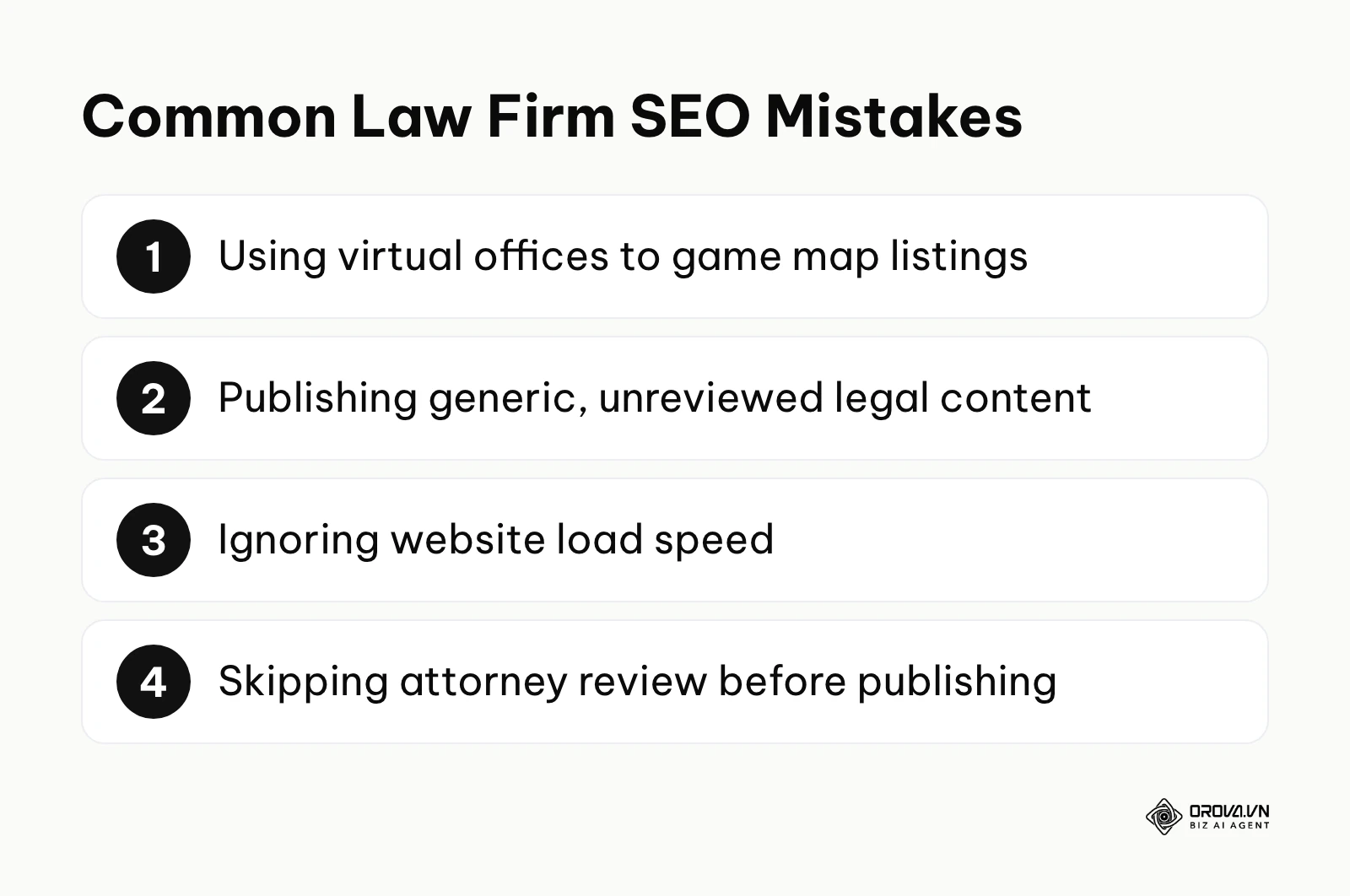 Numbered list of common SEO mistakes made by law firms