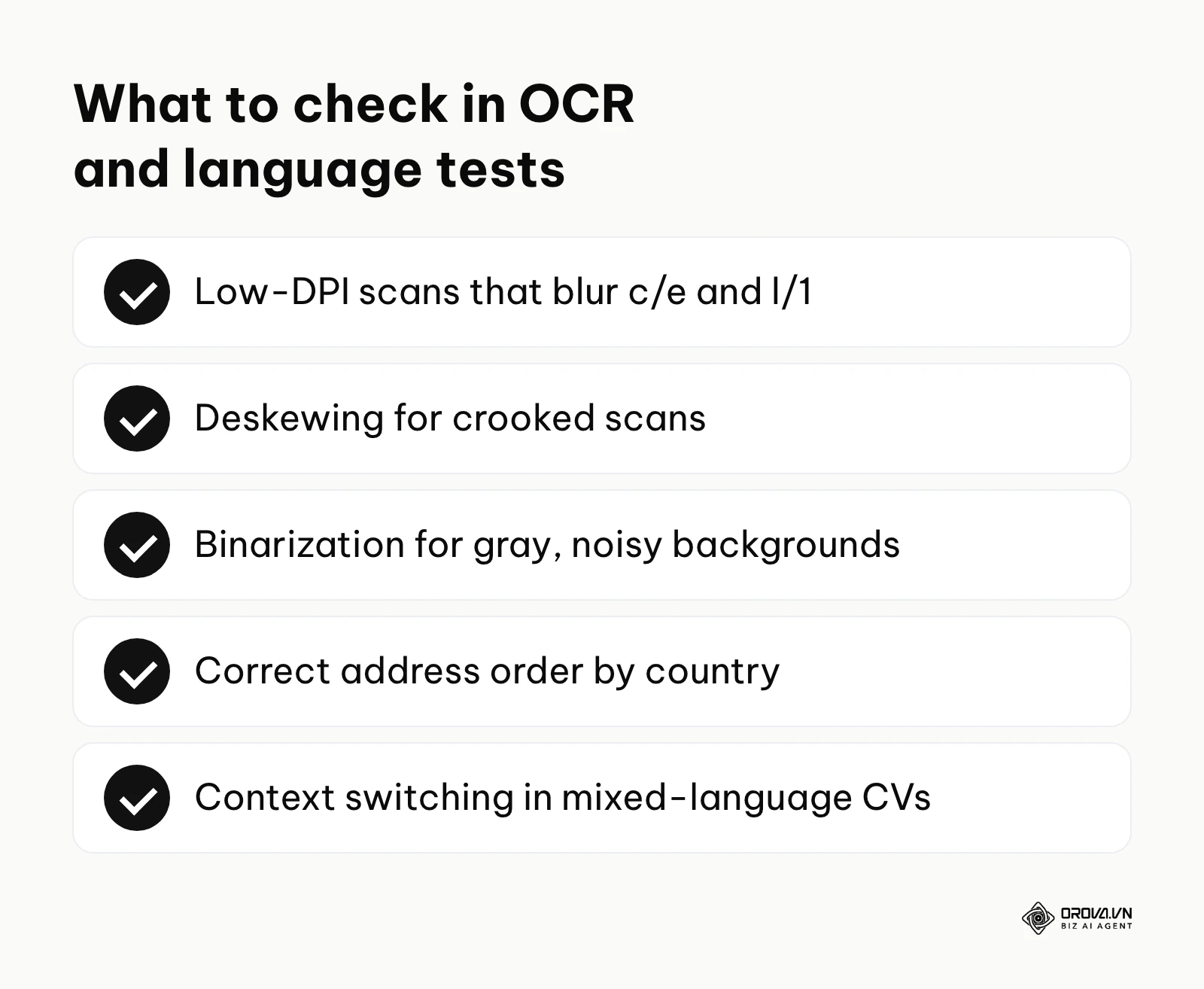 Checklist of OCR and multi-language tests for a resume parser
