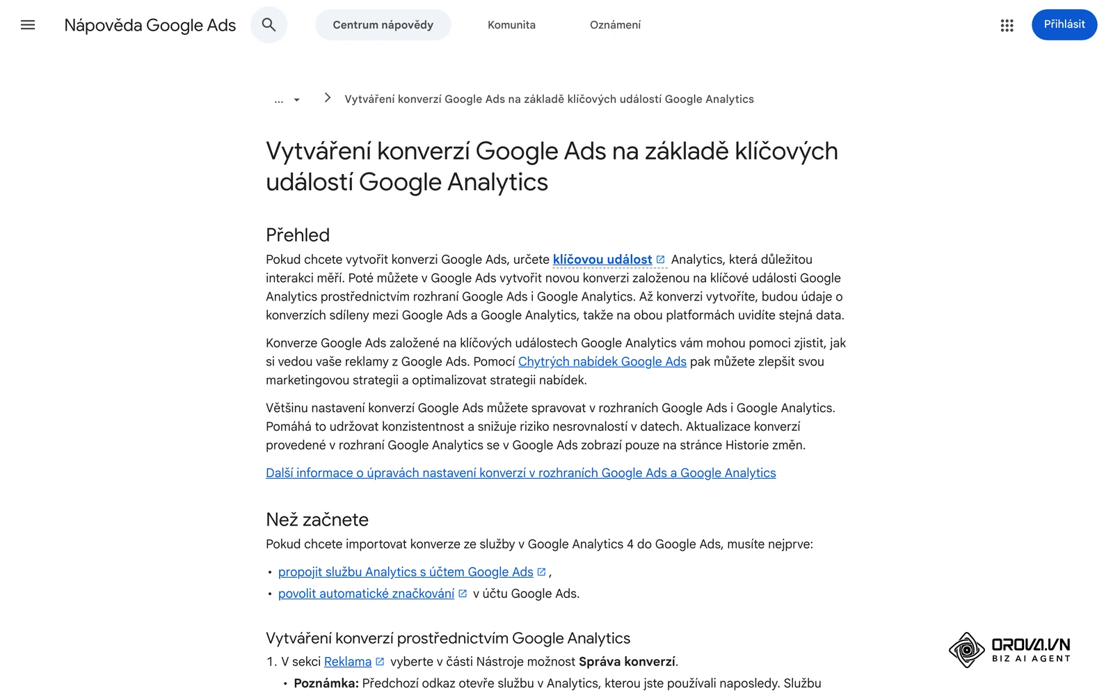 Nápověda Google Ads: Vytváření konverzí Google Ads na základě klíčových událostí Google Analytics.