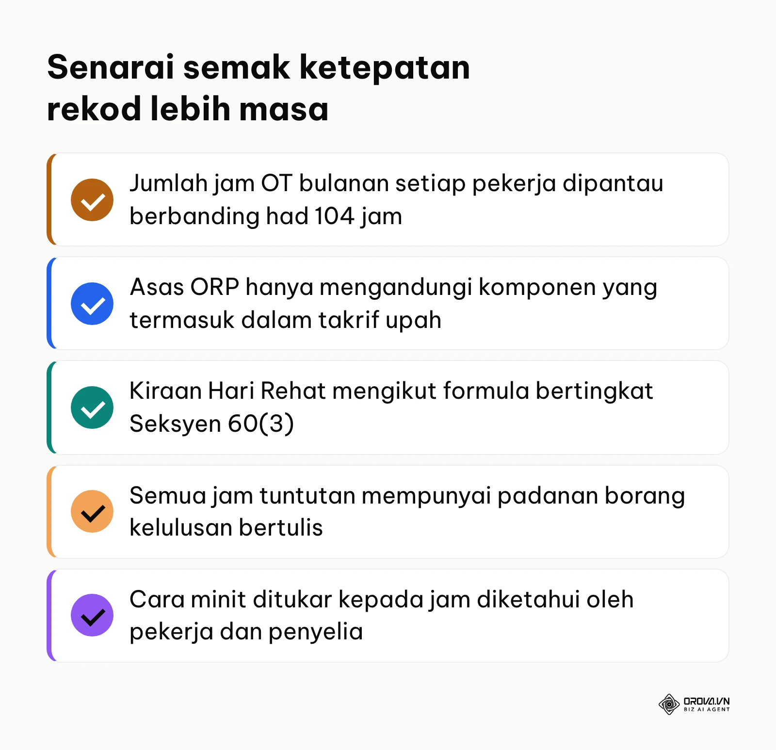 Ringkasan kriteria semakan audit untuk pengiraan kerja lebih masa yang tepat