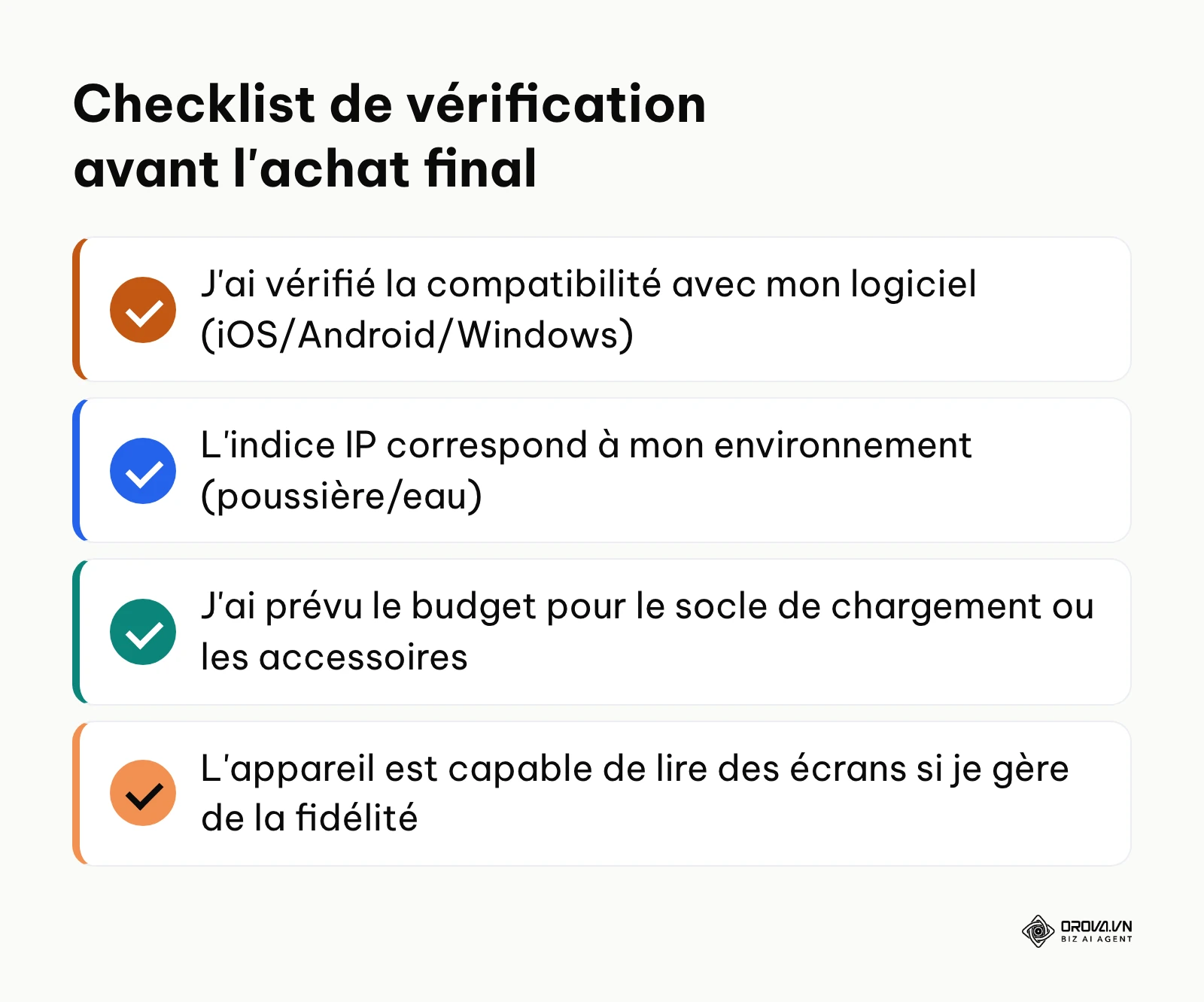 Liste des points critiques à valider avant de passer commande d'un équipement de lecture optique.
