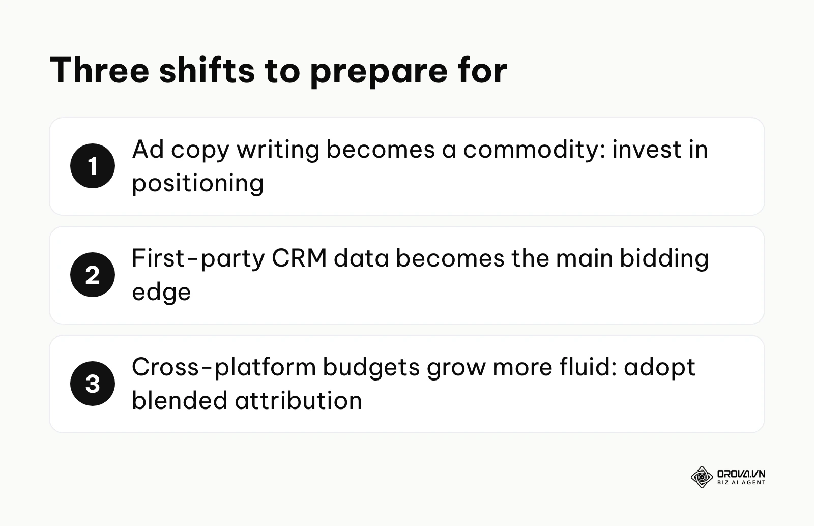 Summary of three predicted shifts in Google Ads optimization and how to prepare