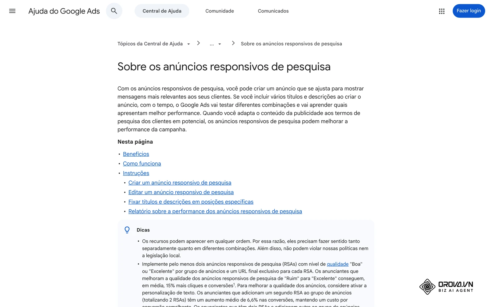 Página oficial do Google Ads sobre anúncios responsivos de pesquisa: até 15 títulos de 30 caracteres e 4 descrições de 90.