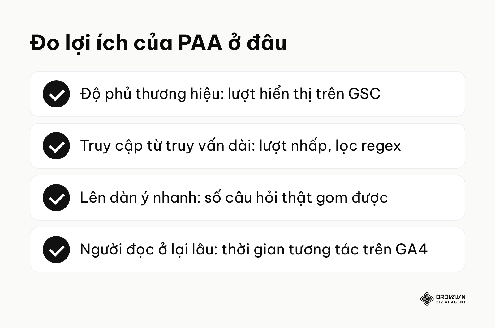 Tóm tắt các lợi ích của People Also Ask và chỉ số dùng để đo từng lợi ích