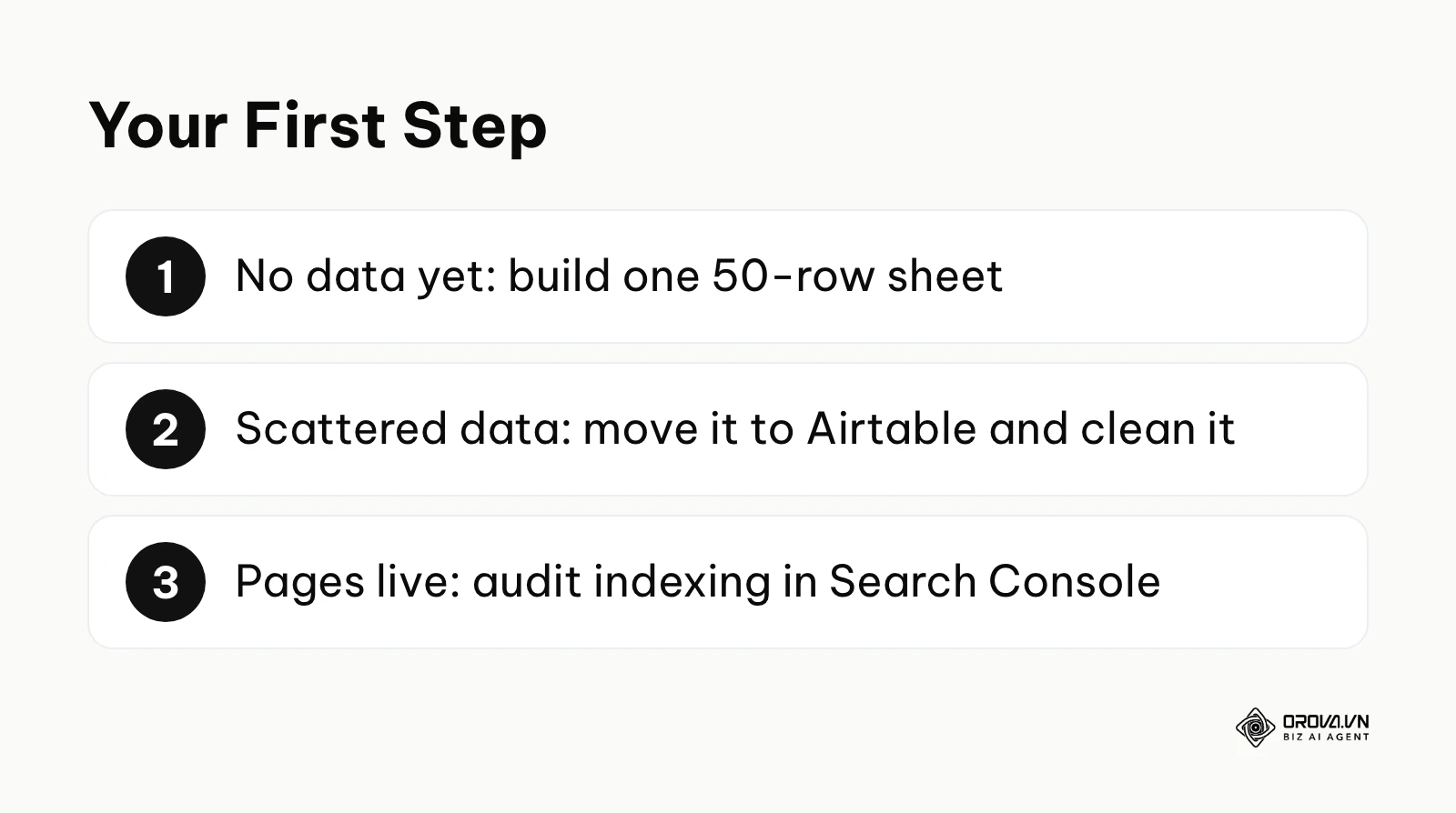 First steps for programmatic SEO depending on whether you have no data, scattered data or live pages