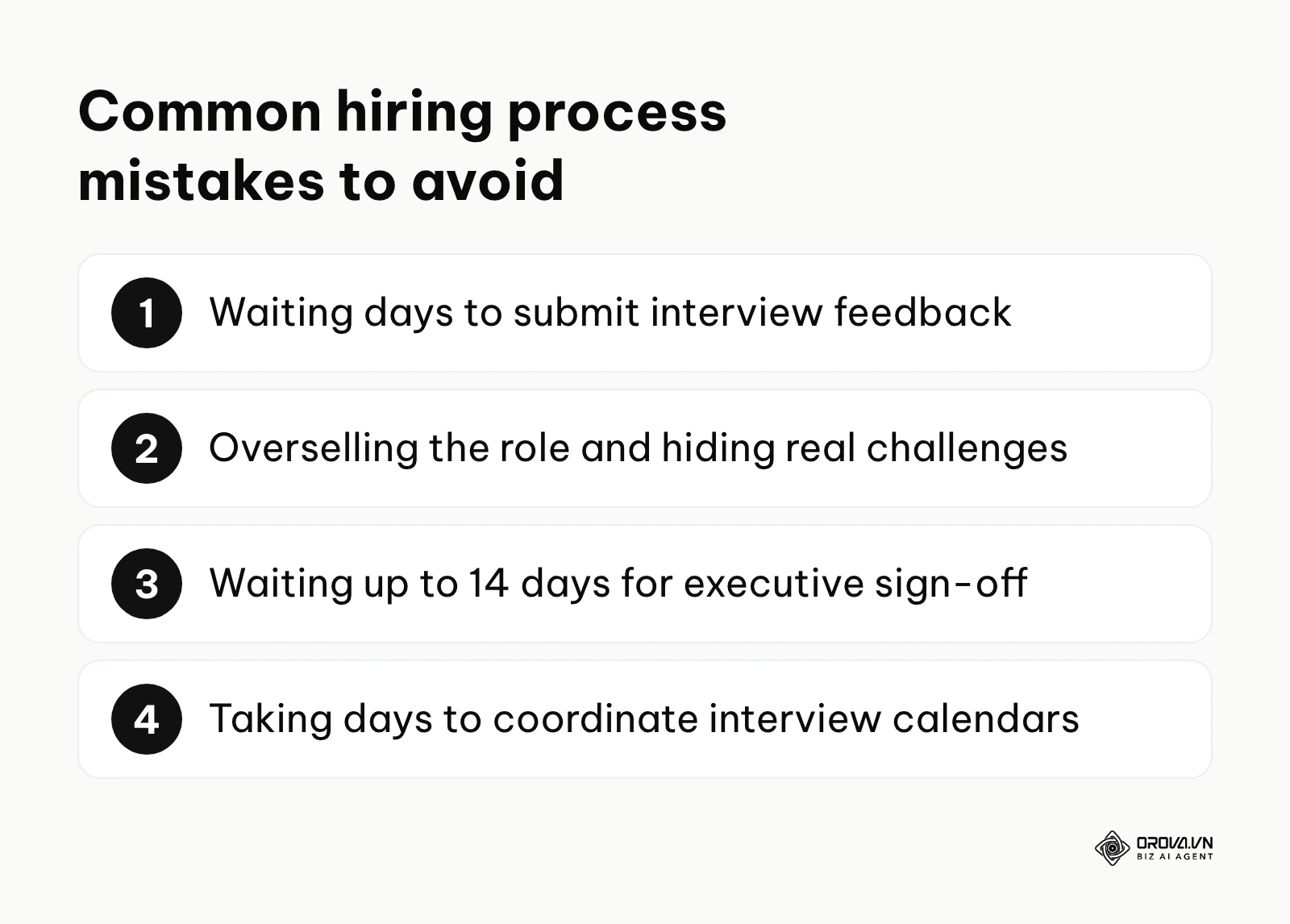 A numbered list of common mistakes companies make during the hiring process