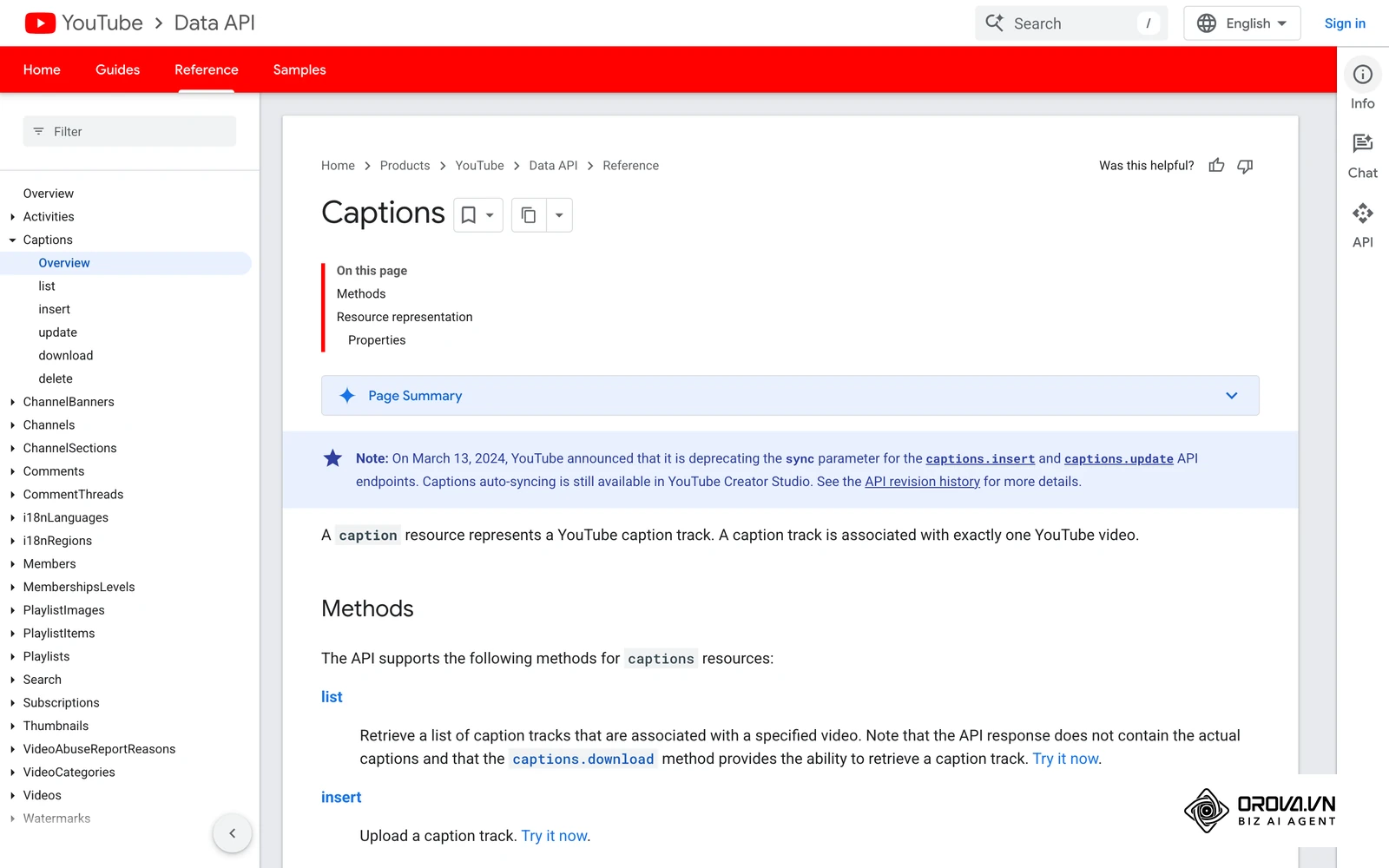 YouTube Data API documentation for caption tracks, the text layer that helps systems understand what a video says.