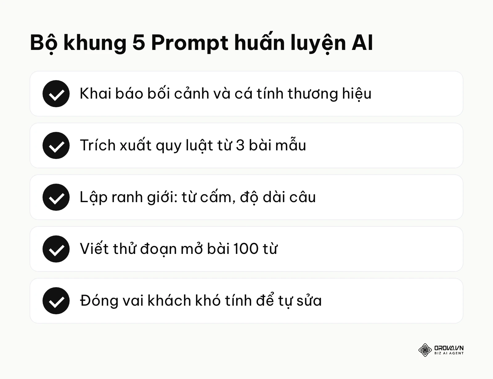 Danh sách tóm tắt 5 bước kỹ thuật prompt để huấn luyện AI