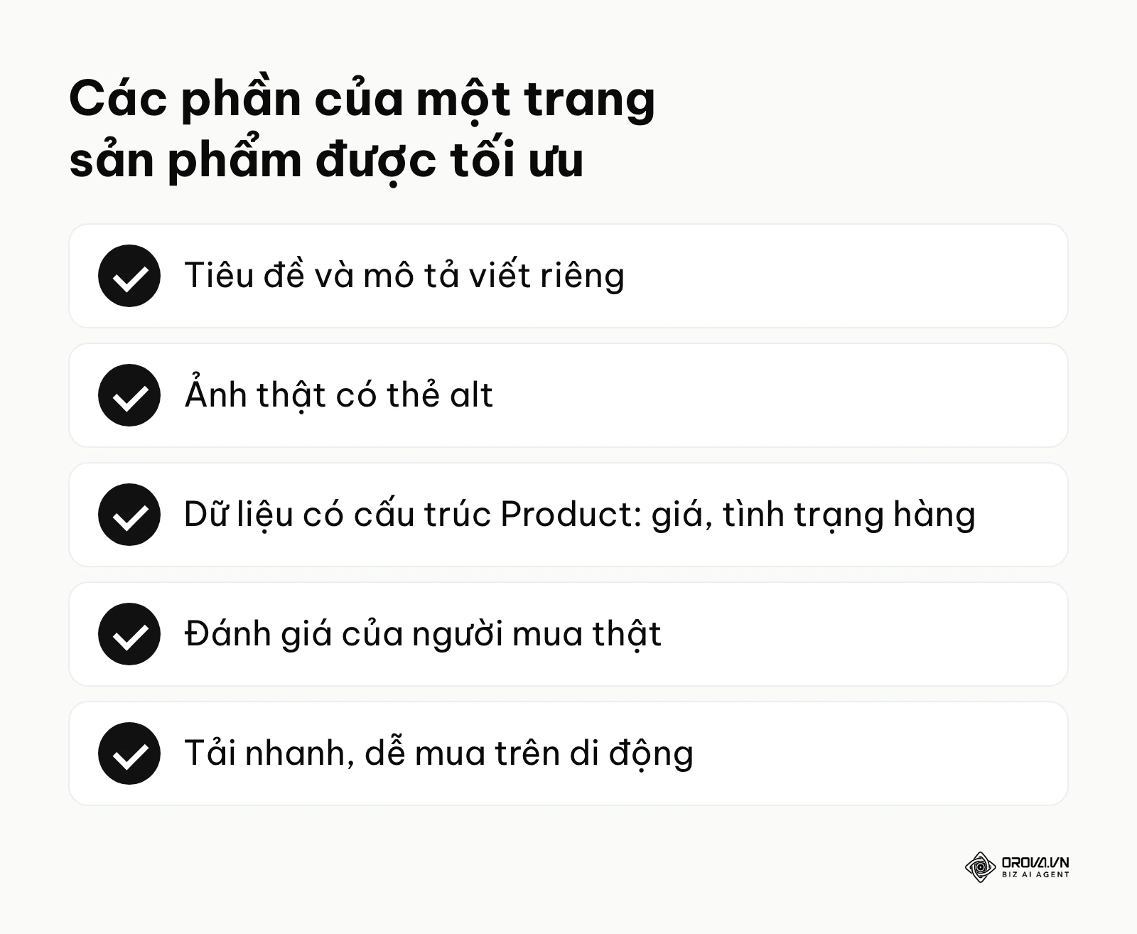 Danh sách các phần cần tối ưu trên một trang sản phẩm