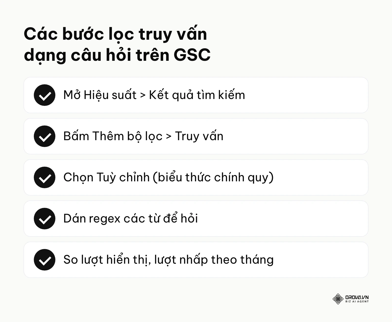 Các bước thiết lập bộ lọc regex trên Google Search Console để theo dõi truy vấn dạng câu hỏi
