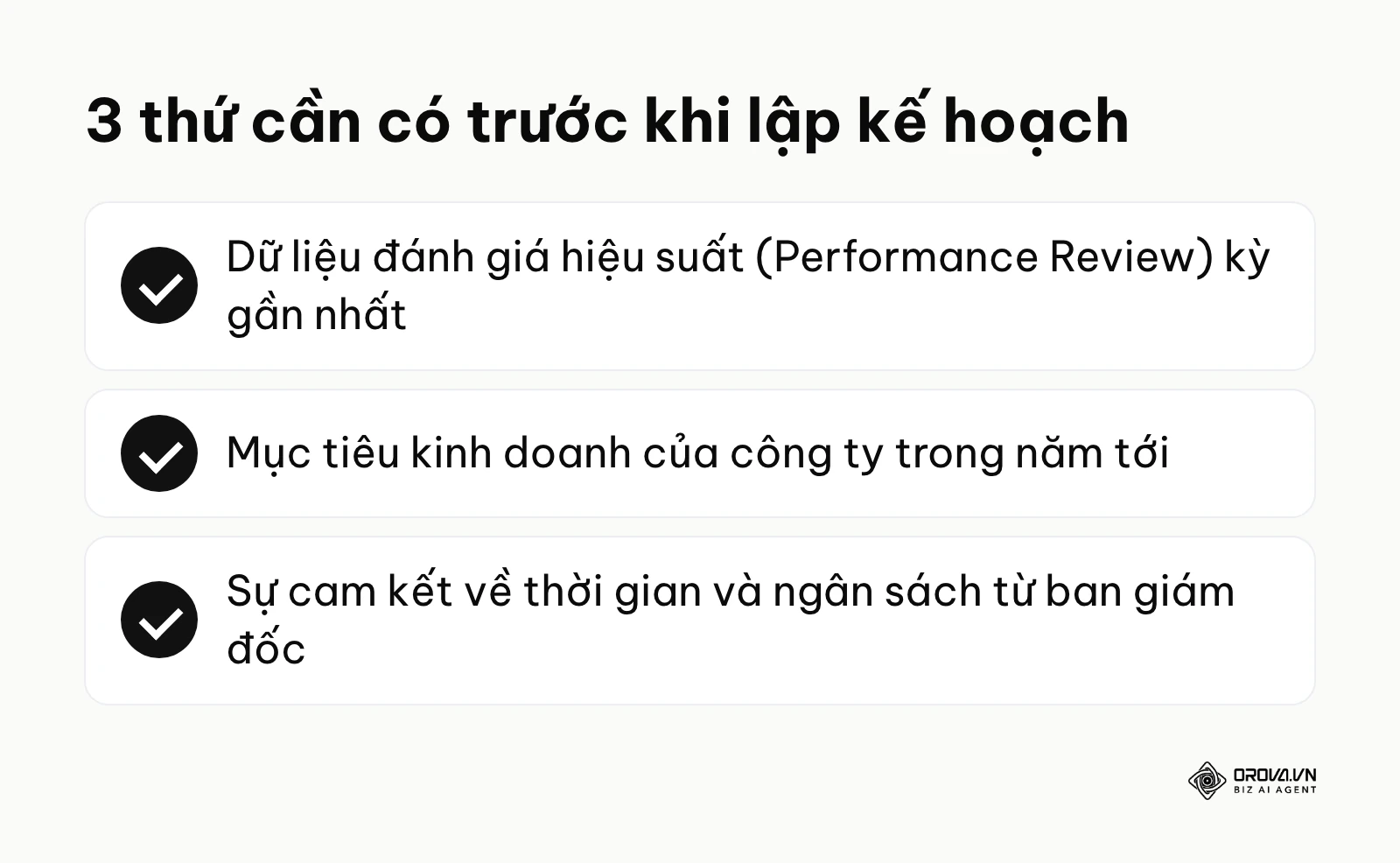 Danh sách kiểm tra 3 yếu tố nền tảng cần chuẩn bị trước khi thiết kế chương trình học tập cho đội ngũ.
