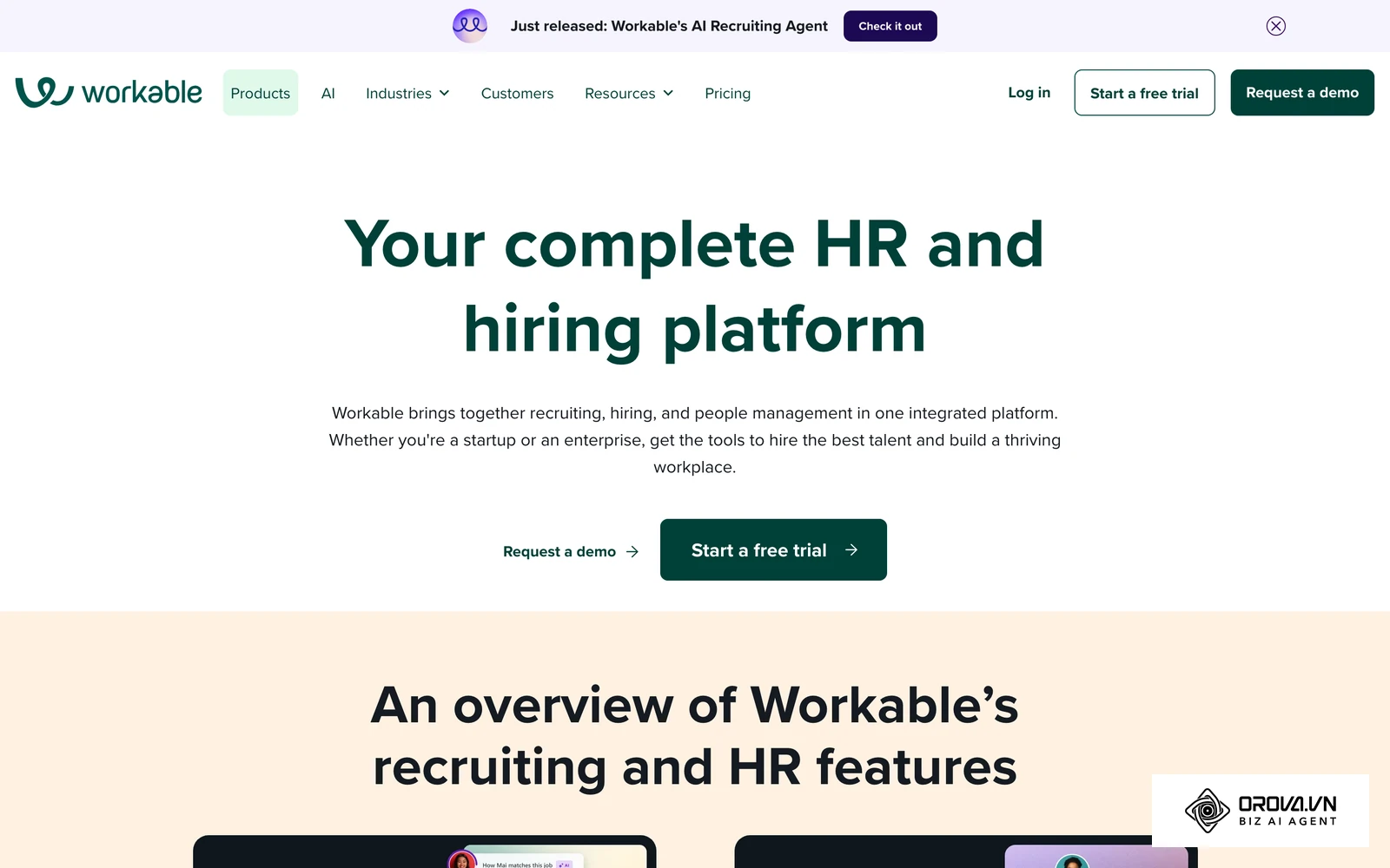 Halaman ciri rasmi Workable, platform pengambilan pekerja dan HR yang merangkumi ATS.