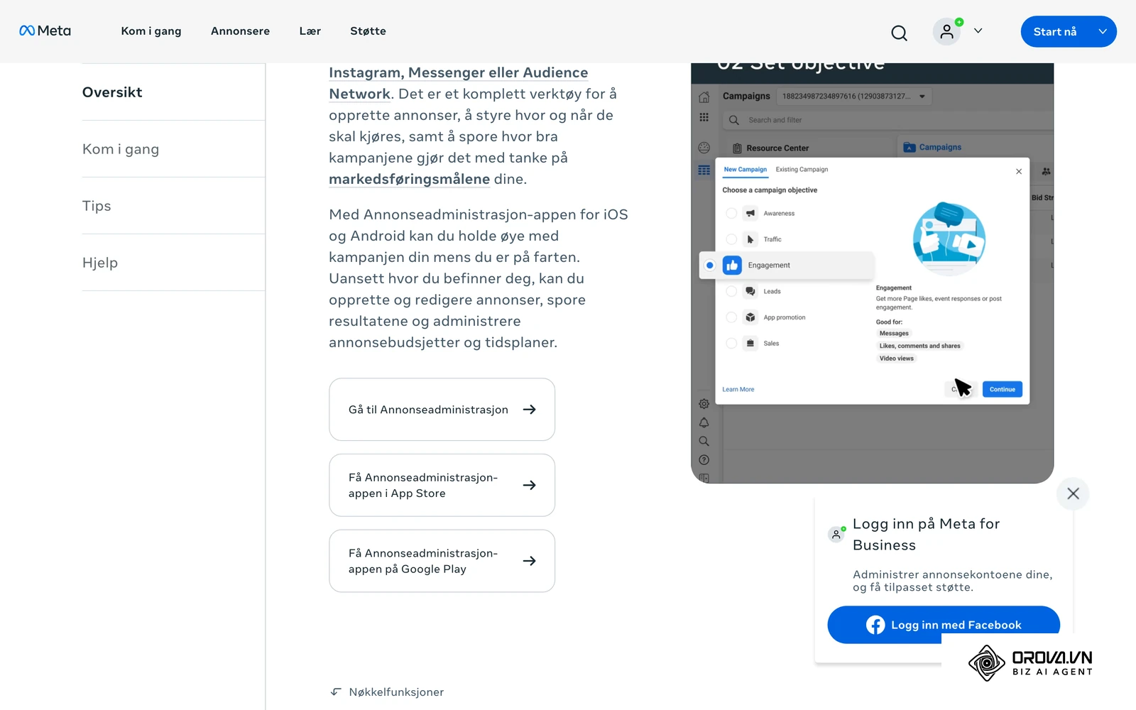 Metas offisielle side for Ads Manager (Annonseadministrasjon), der du tilpasser kolonnene og legger til ROAS for kjøp.