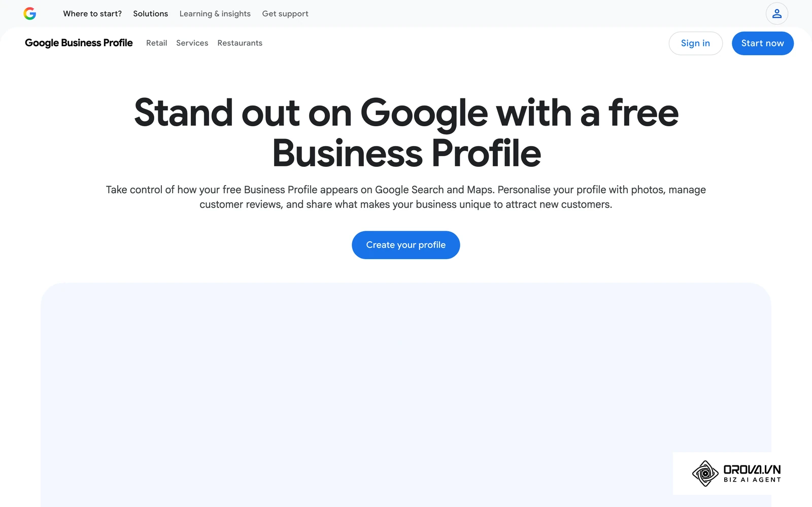 Google's official Business Profile page, where businesses set up the listing that their posts appear on.