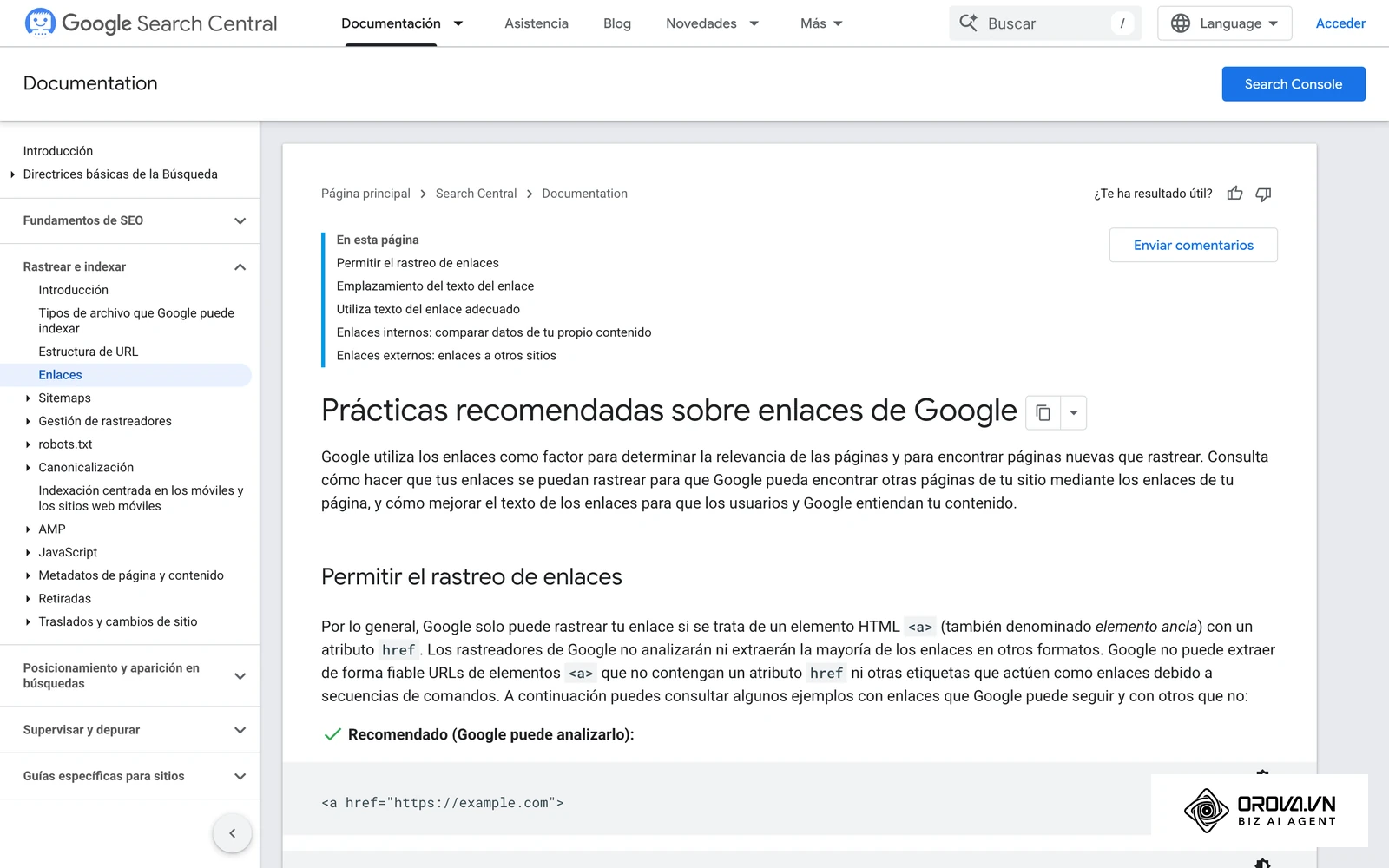 Directrices técnicas de Google Search Central relativas a la implementación de hipervínculos rastreables.