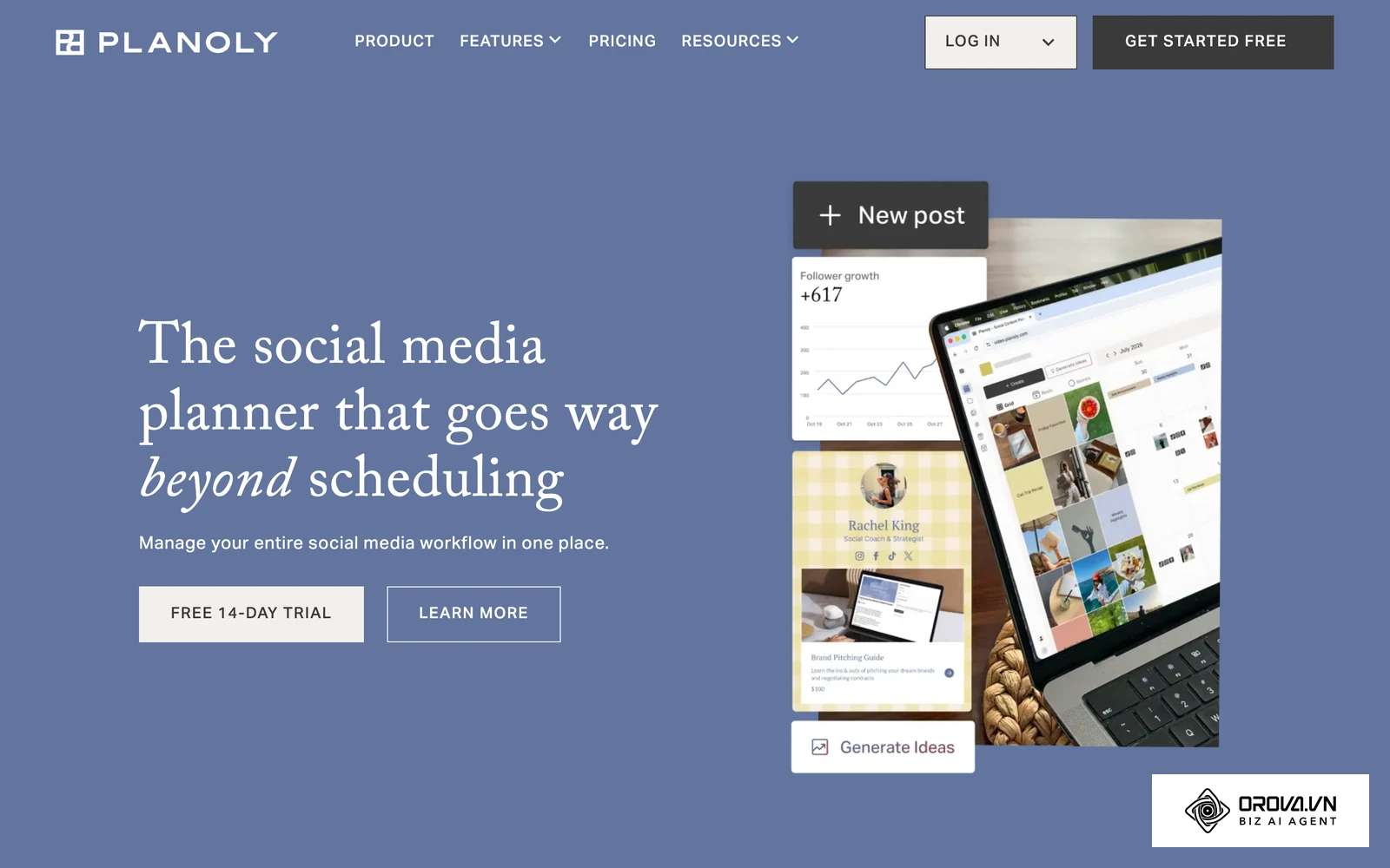 Planoly homepage, a social media planner known for previewing your Instagram grid.