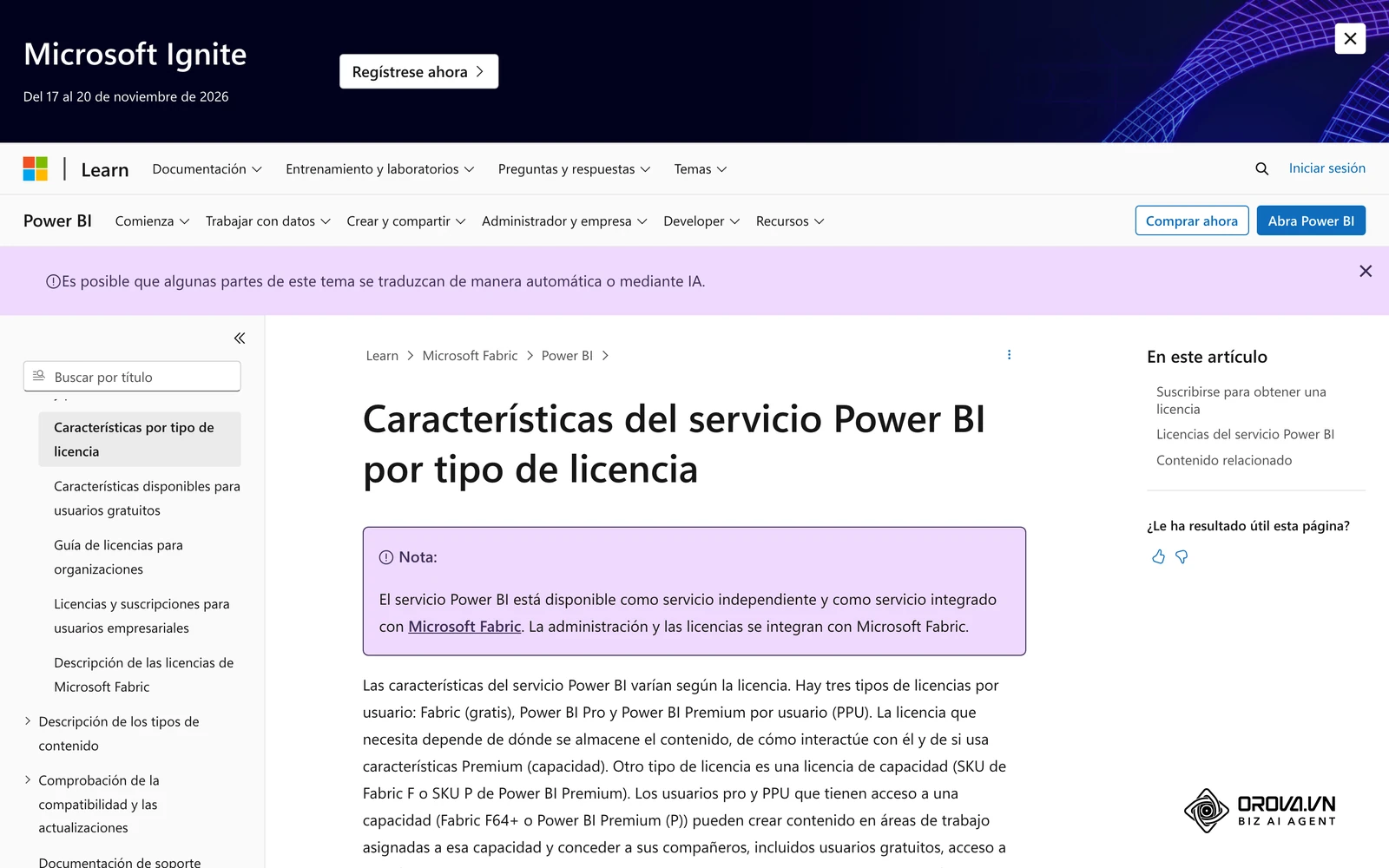 Documentación técnica sobre los tipos de licencias y capacidades requeridas en el servicio en la nube.