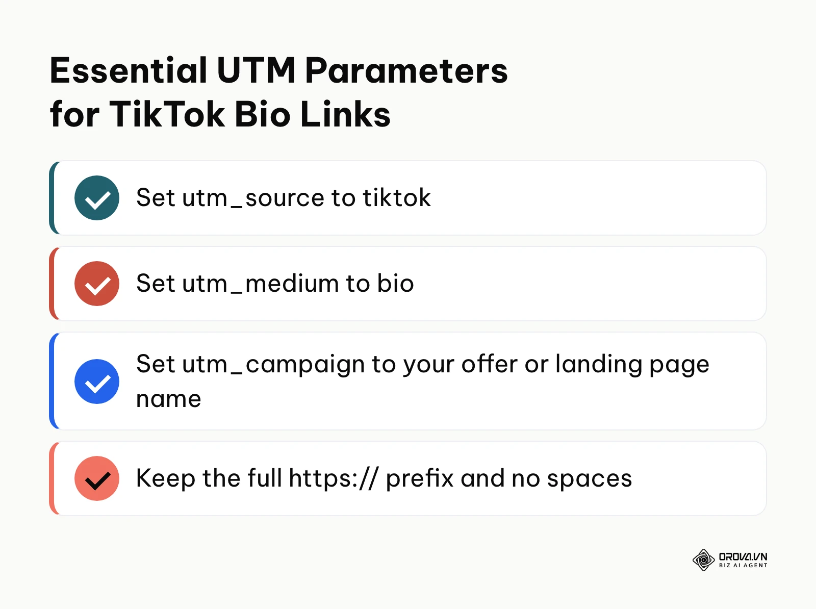 Summary of the UTM tags to add to a TikTok bio link.