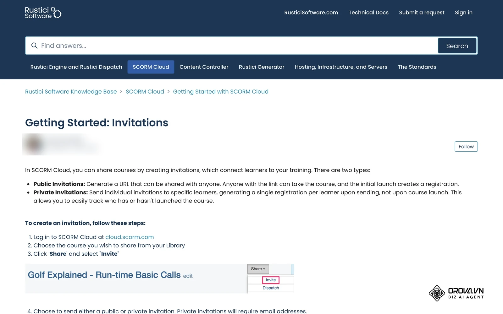 Official SCORM Cloud help article on public and private invitations.