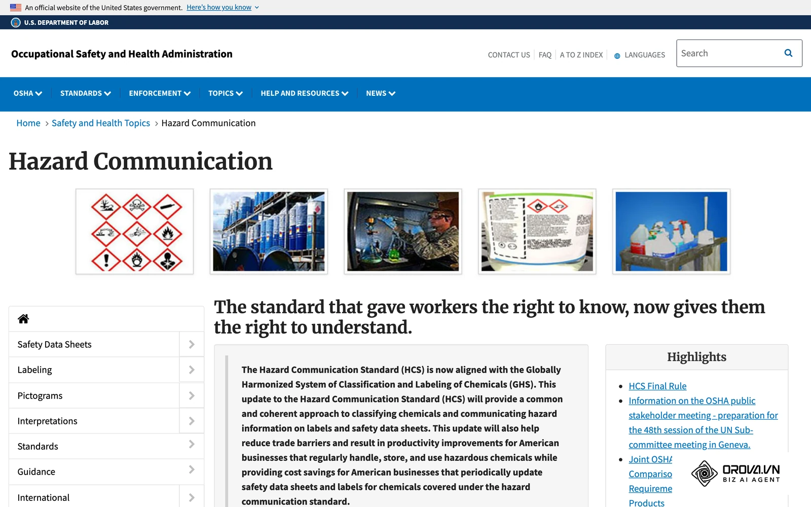 Hazard Communication standards mandate clear labeling and employee access to safety data sheets.