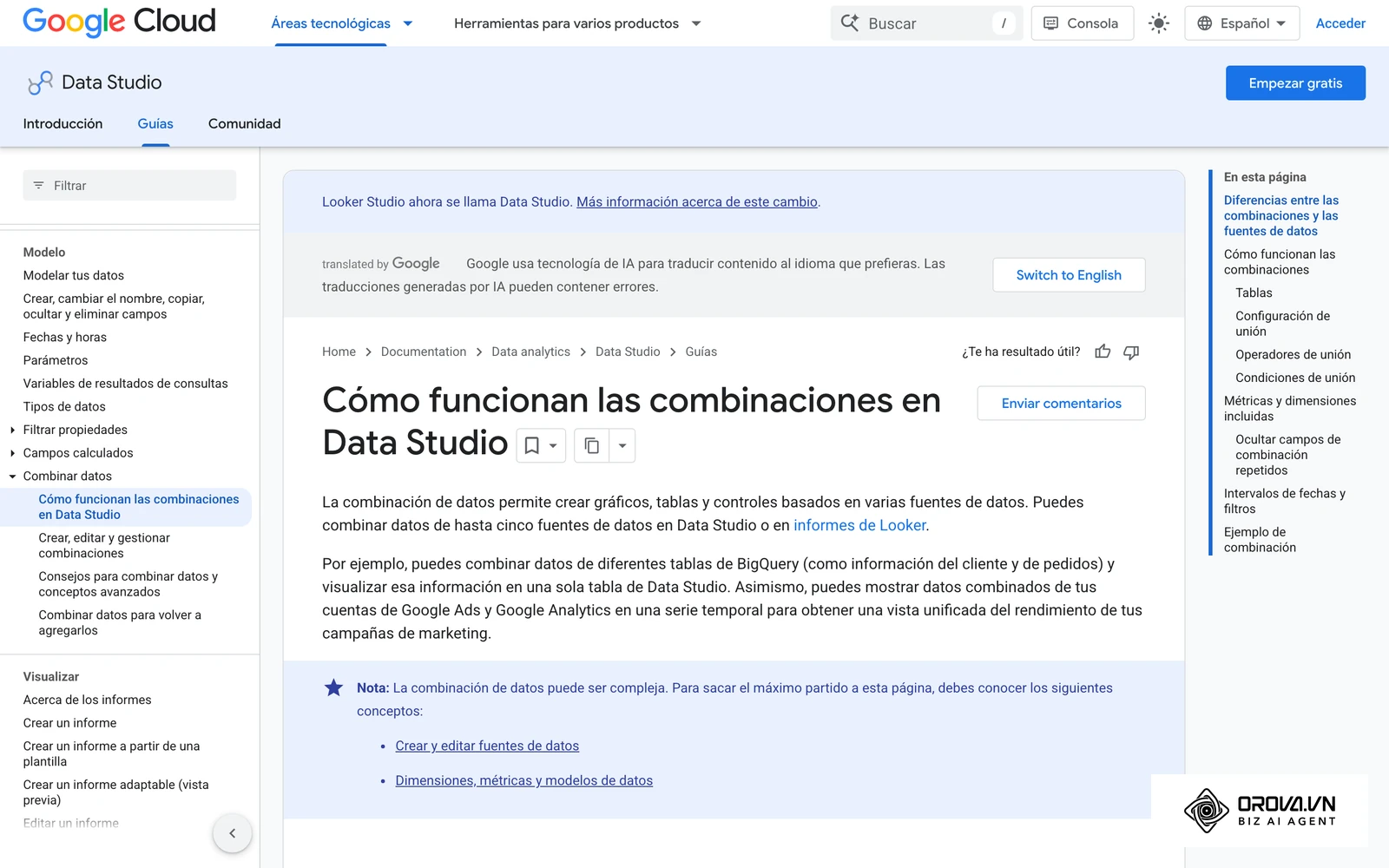 Guía oficial de Google sobre cómo funcionan las combinaciones de datos.