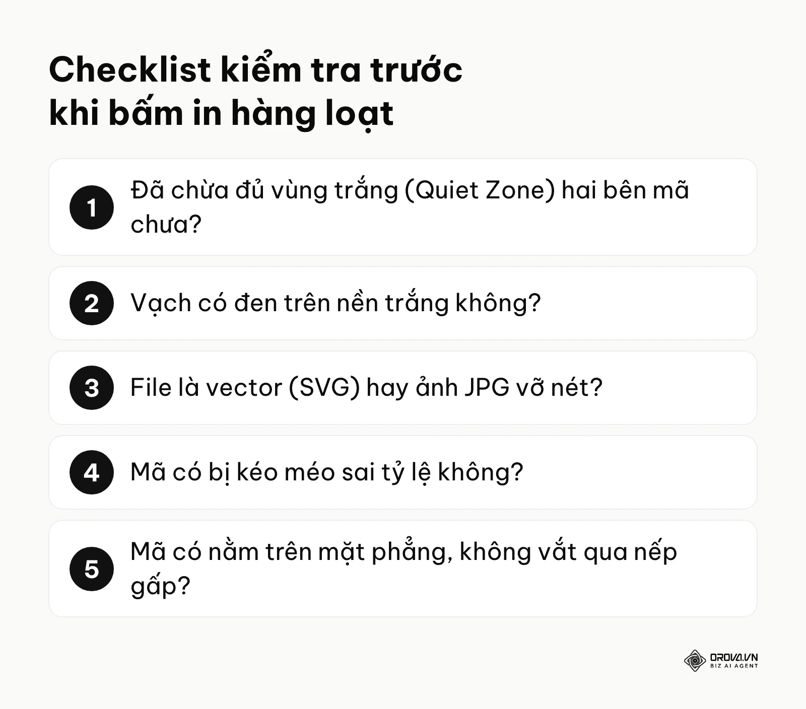 Danh sách các điểm cần kiểm tra chéo để đảm bảo máy quét quang học có thể đọc được dữ liệu.