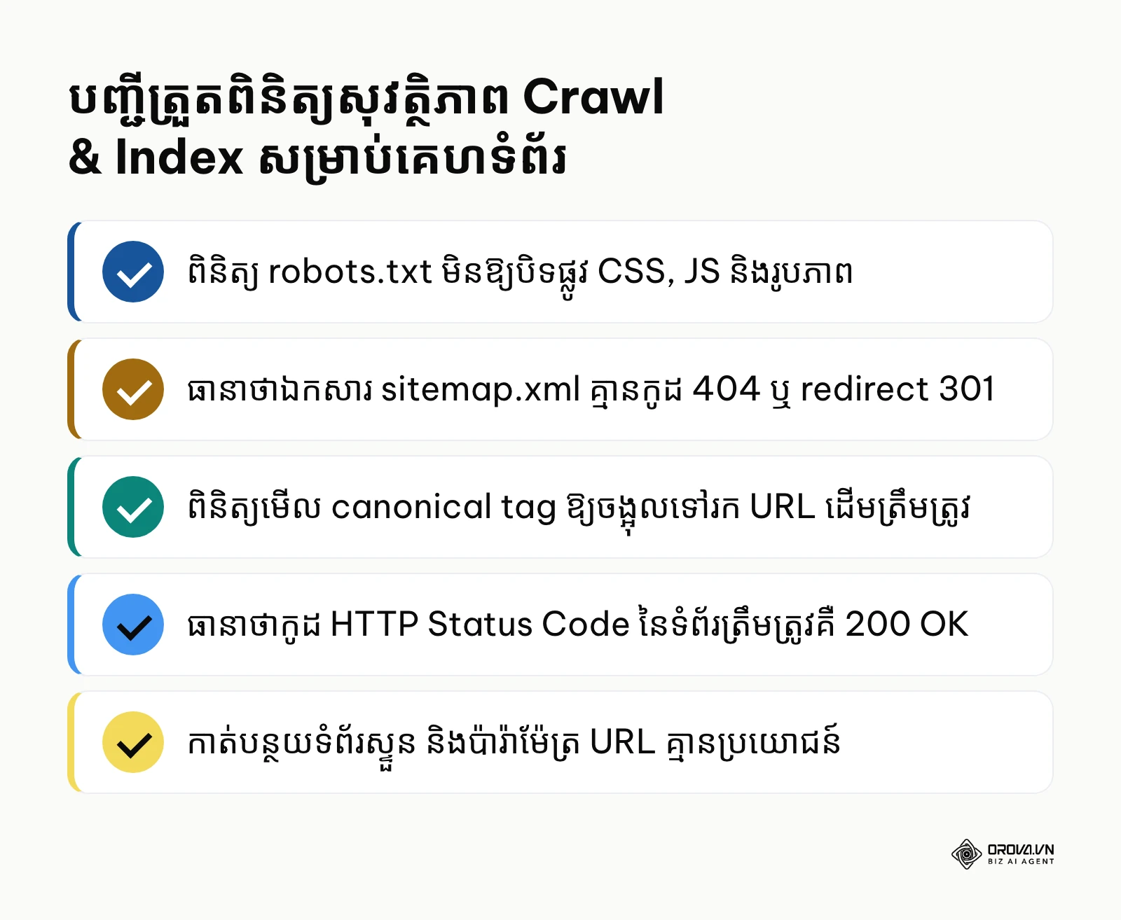 បញ្ជីត្រួតពិនិត្យ 5 ចំណុចសំខាន់ដើម្បីការពារកំហុស Crawl និង Index