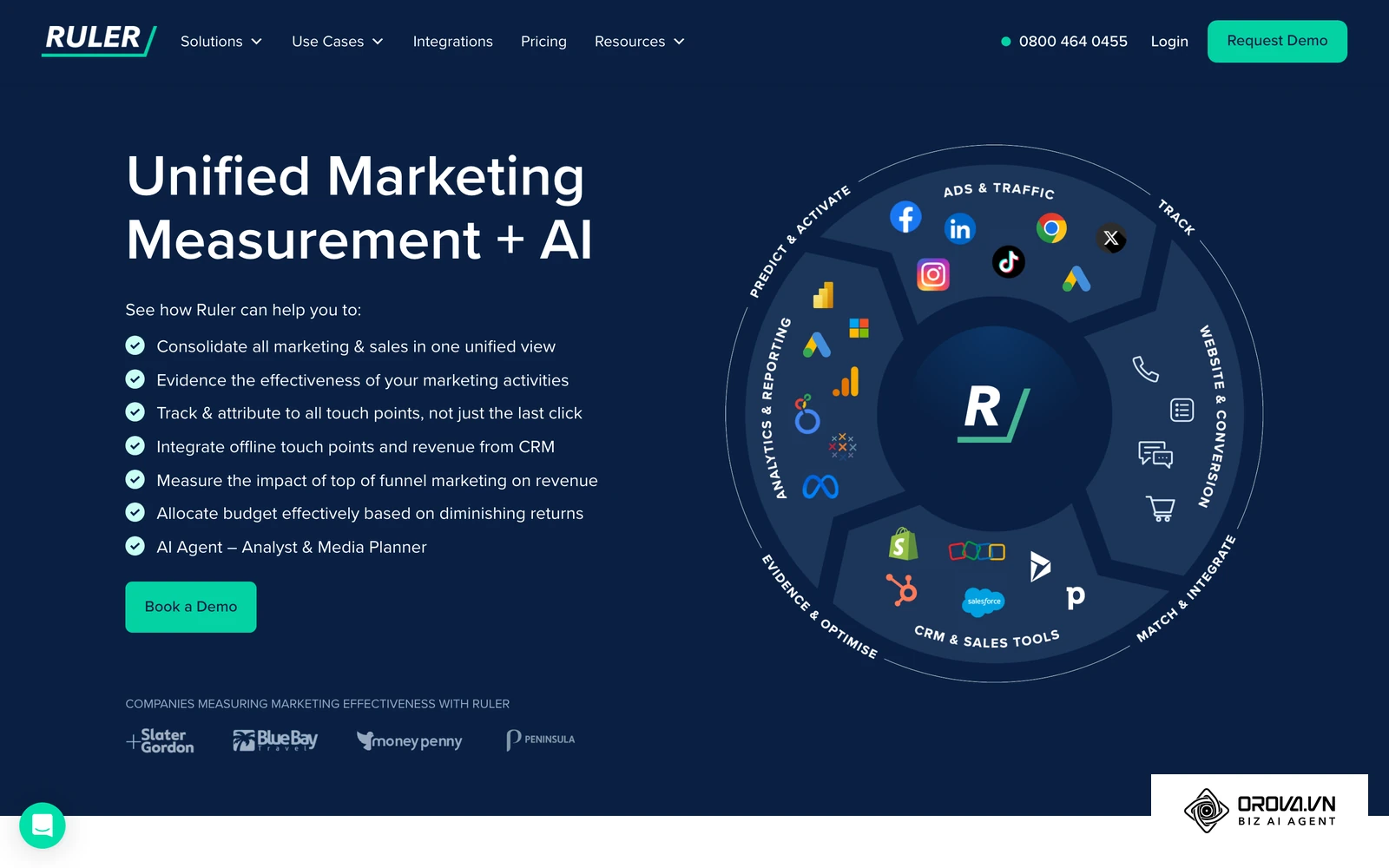 ទំព័រផ្លូវការរបស់ Ruler Analytics ដែលជាឧបករណ៍ Attribution ភ្ជាប់ចំណុចប៉ះក្រៅបណ្តាញ និងចំណូលពី CRM ទៅនឹងប្រភពទីផ្សារ។
