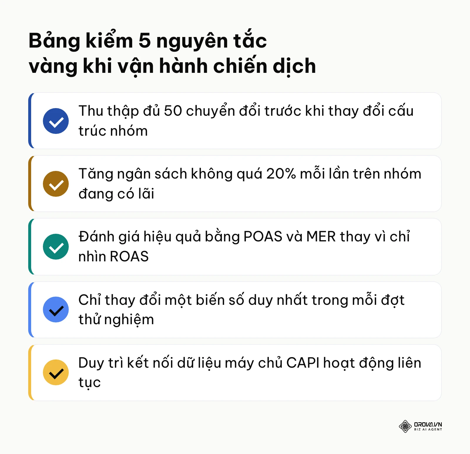 Bảng tóm tắt các nguyên tắc cốt lõi khi vận hành và tối ưu chiến dịch quảng cáo