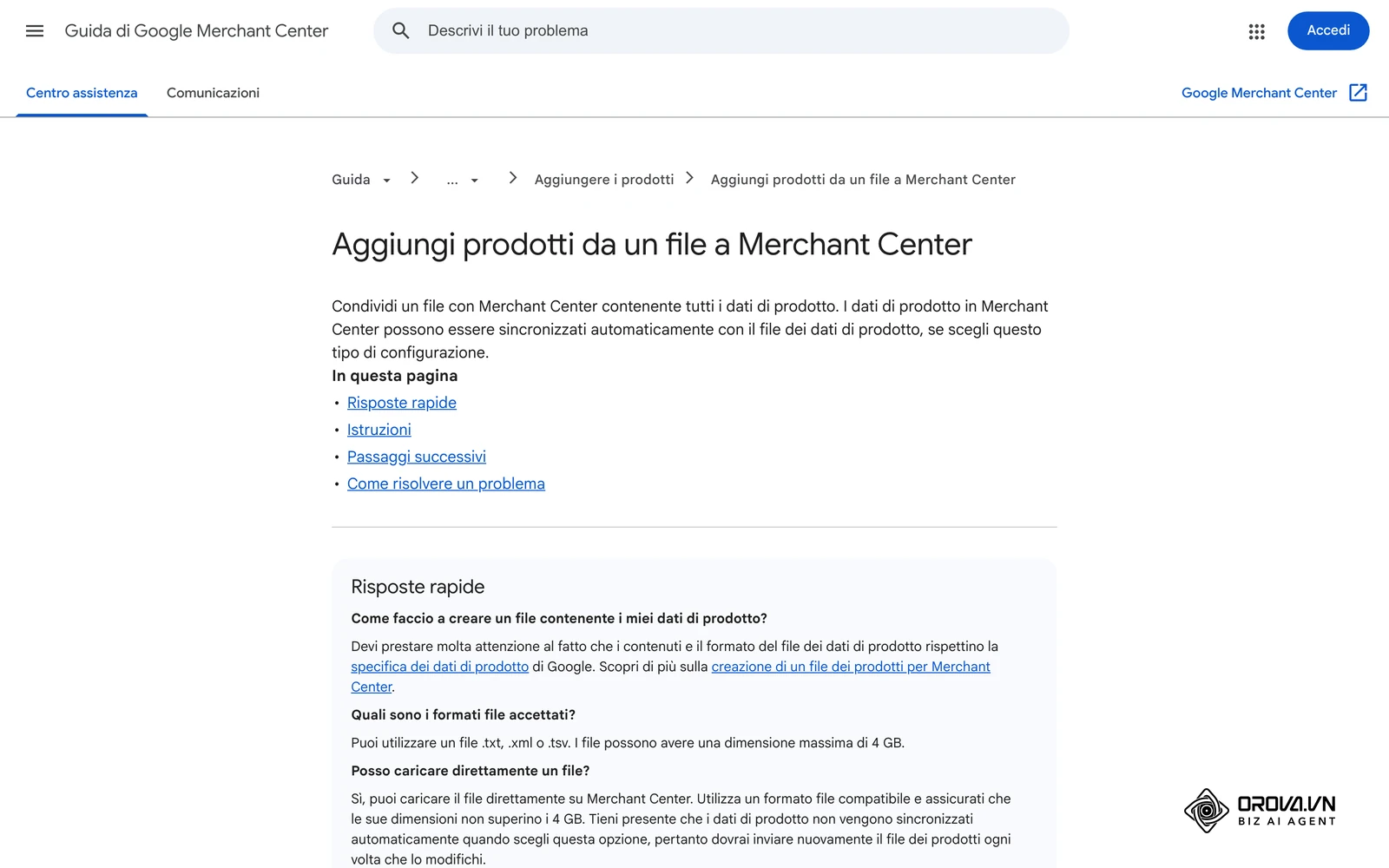 Guida di Merchant Center: aggiungere prodotti da un file, dalla pagina Prodotti o da Origini dei dati.