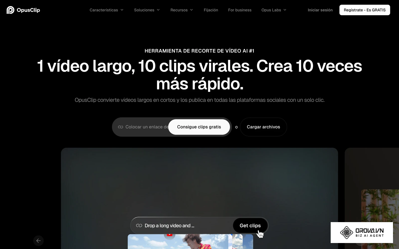 Opus Clip, una de las herramientas de la lista, que recorta videos largos en fragmentos verticales con IA.
