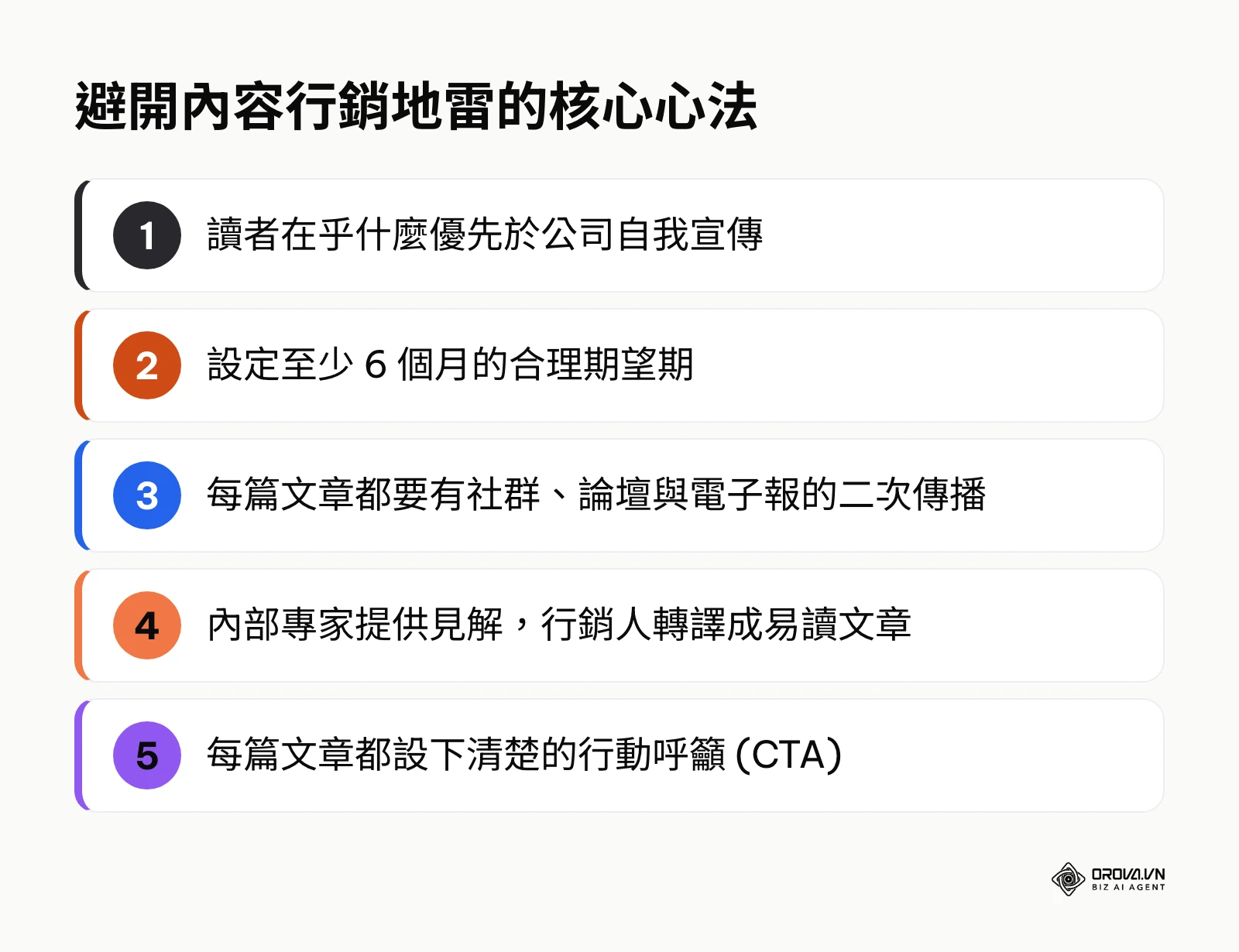 避開五大地雷:讀者優先、合理期望、主動分發、專家加轉譯、設定行動呼籲