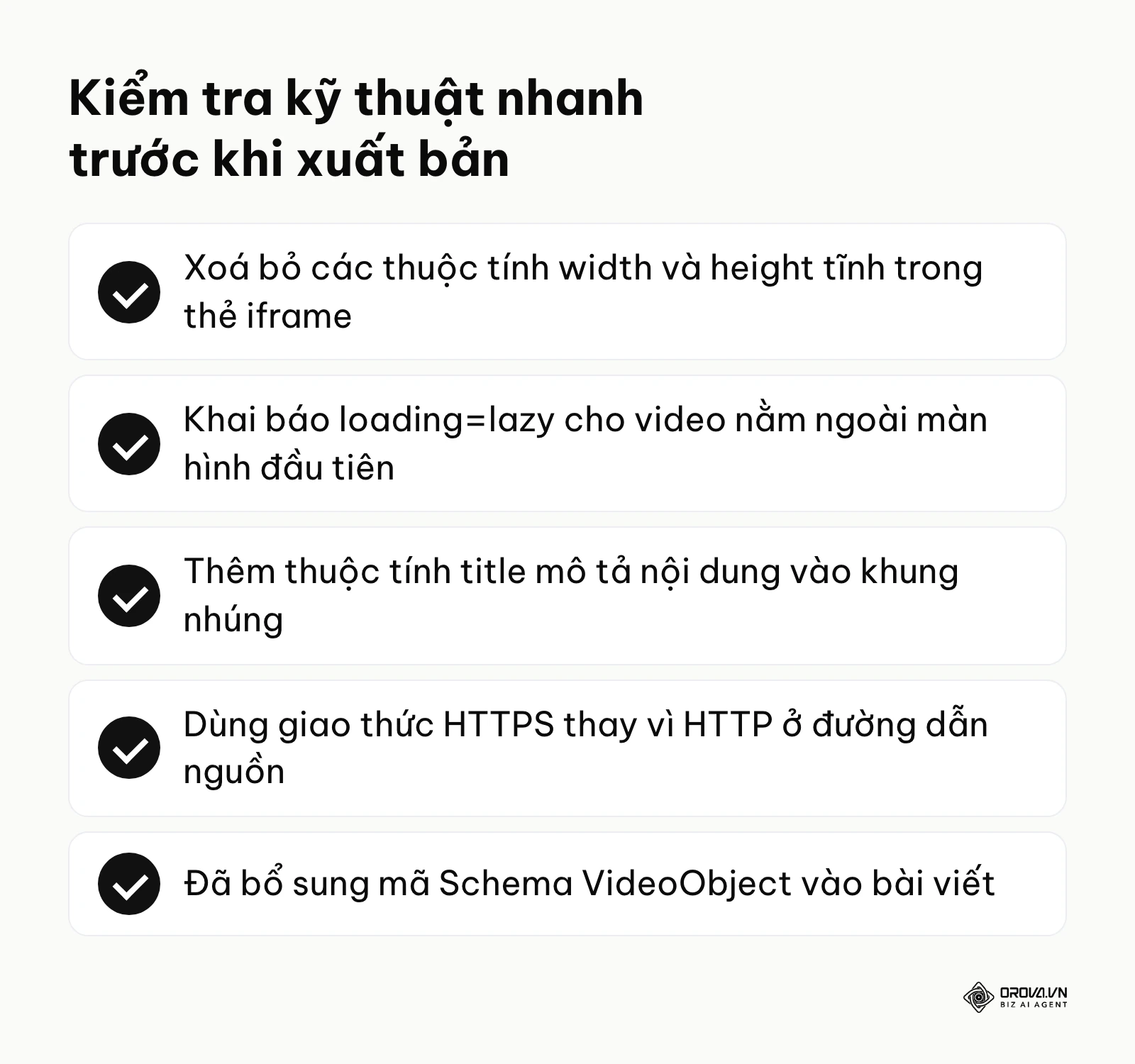 Danh sách các hạng mục cần đánh dấu kiểm tra trước khi bấm nút đăng bài có video