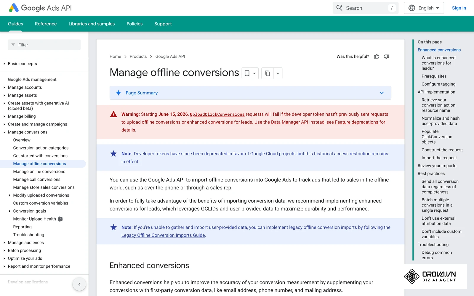 Google Ads developer guide to uploading offline conversions, used to tie in-store or phone sales back to the original click.